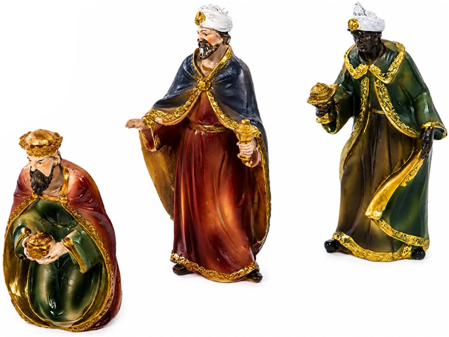 Kerststal beeldjes - de 3 wijzen - set 3x stuks - 17 cm - koningen - dierenbeeldjes - kerststalbeeldjes