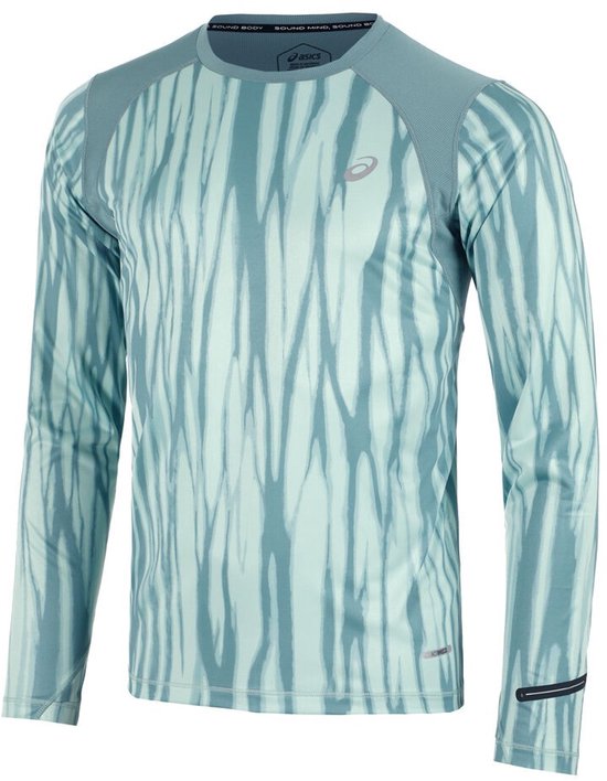 Asics longsleeve met all-over print in licht celadon en groen, voorzien van reflecterend logo en mesh-panelen.