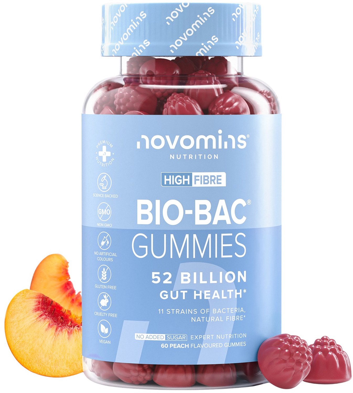 Novomins Bio-Bac Levende Culturen Gummies - 60 Gummies - Perzik