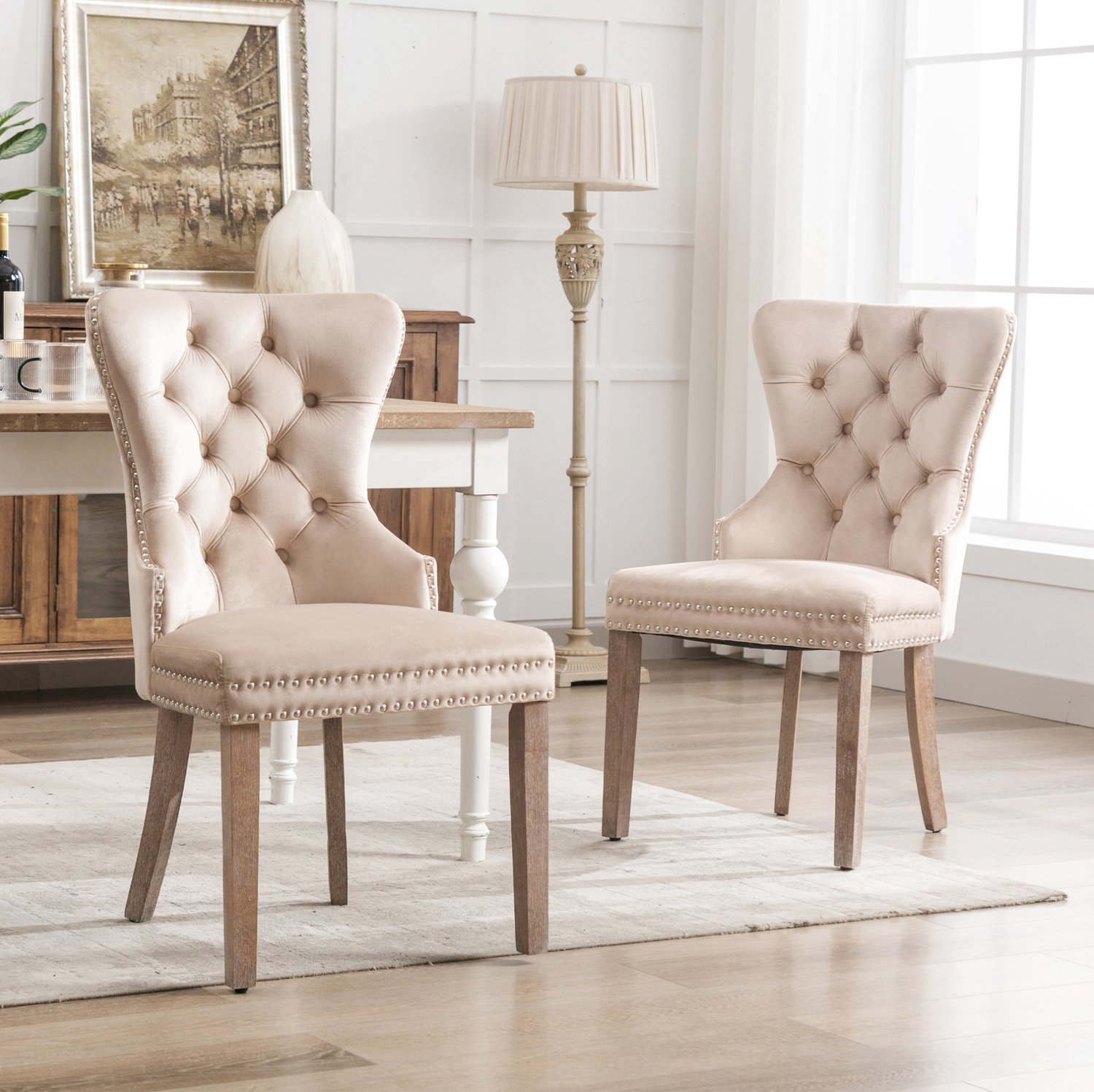 CHICFURN Eetkamerstoel - Gestoffeerd - Verstelbare poten - Beige