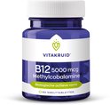 Blauwe pot Vitakruid B12 5000 mcg Methylcobalamine met witte dop, 60 biologisch actieve smelttabletten.