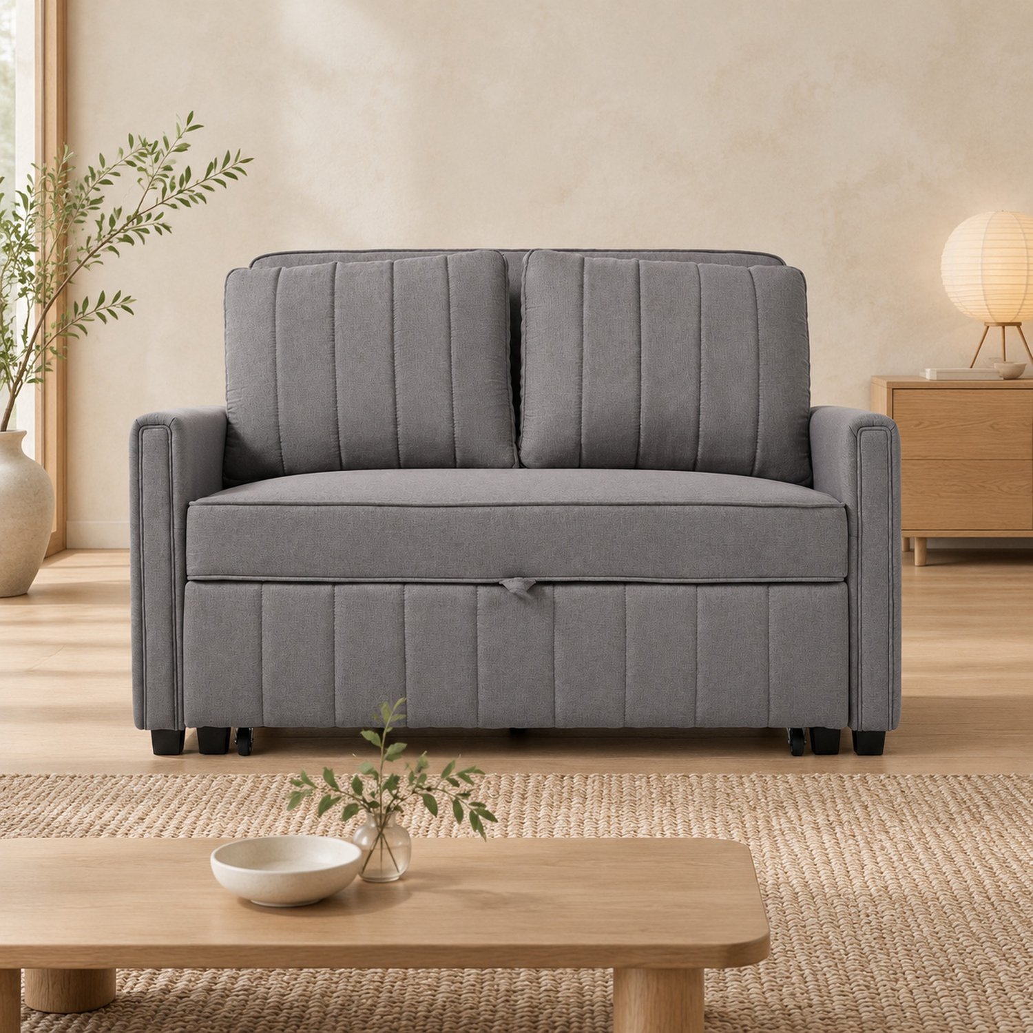 WUVRIE 2-zits slaapbank 127x75x94 cm - Verstelbare rugleuning en 2 kussens - Antiekgrijs
