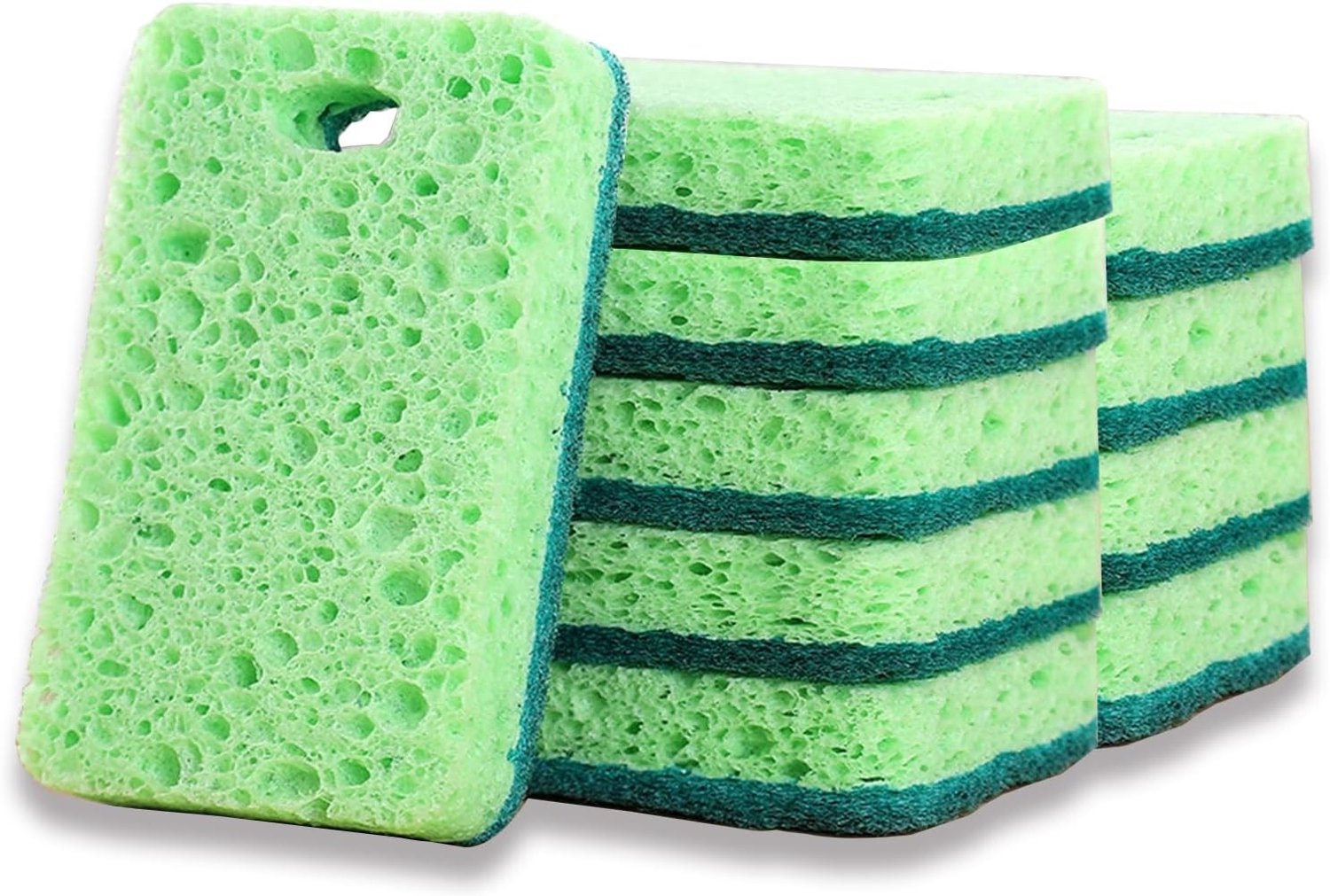 10 Stuks Afwasponsen van Natuurlijke Houtpulp en Katoen - Herbruikbare en Absorberende Schoonmaaksponges voor Vaat, Aanrechten en Keukengerei