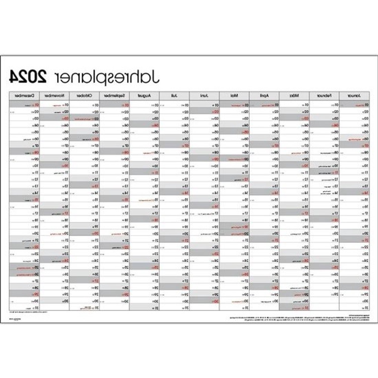 Kalenderposter - Wandjaarplanner - Voor werk en planning - Ruime dagvakjes - DIN A1 - Grijs