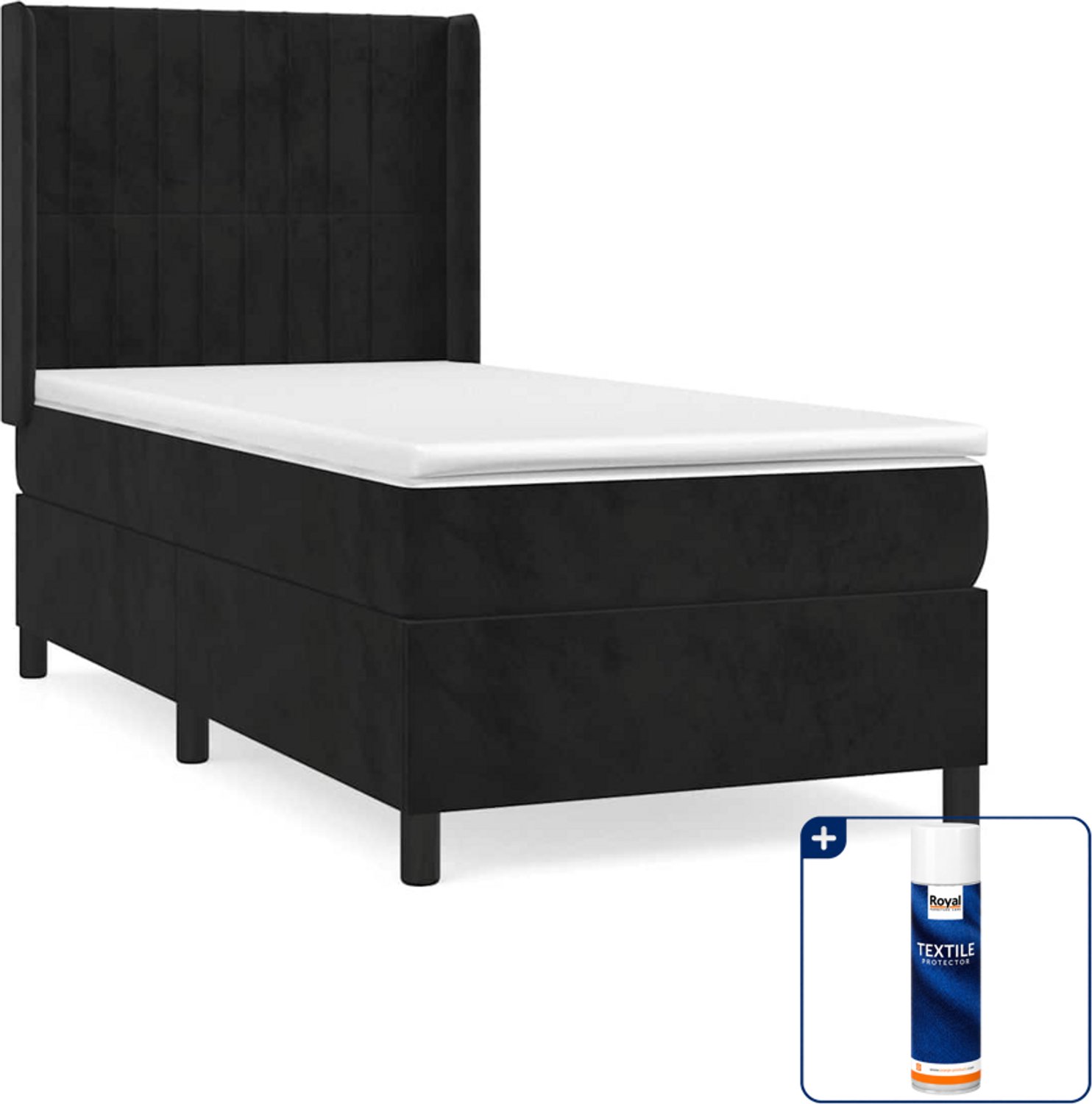 vidaXL boxspring met matras 80 x 200 cm - fluweel - zwart - Inclusief textielbeschermer 500 ml