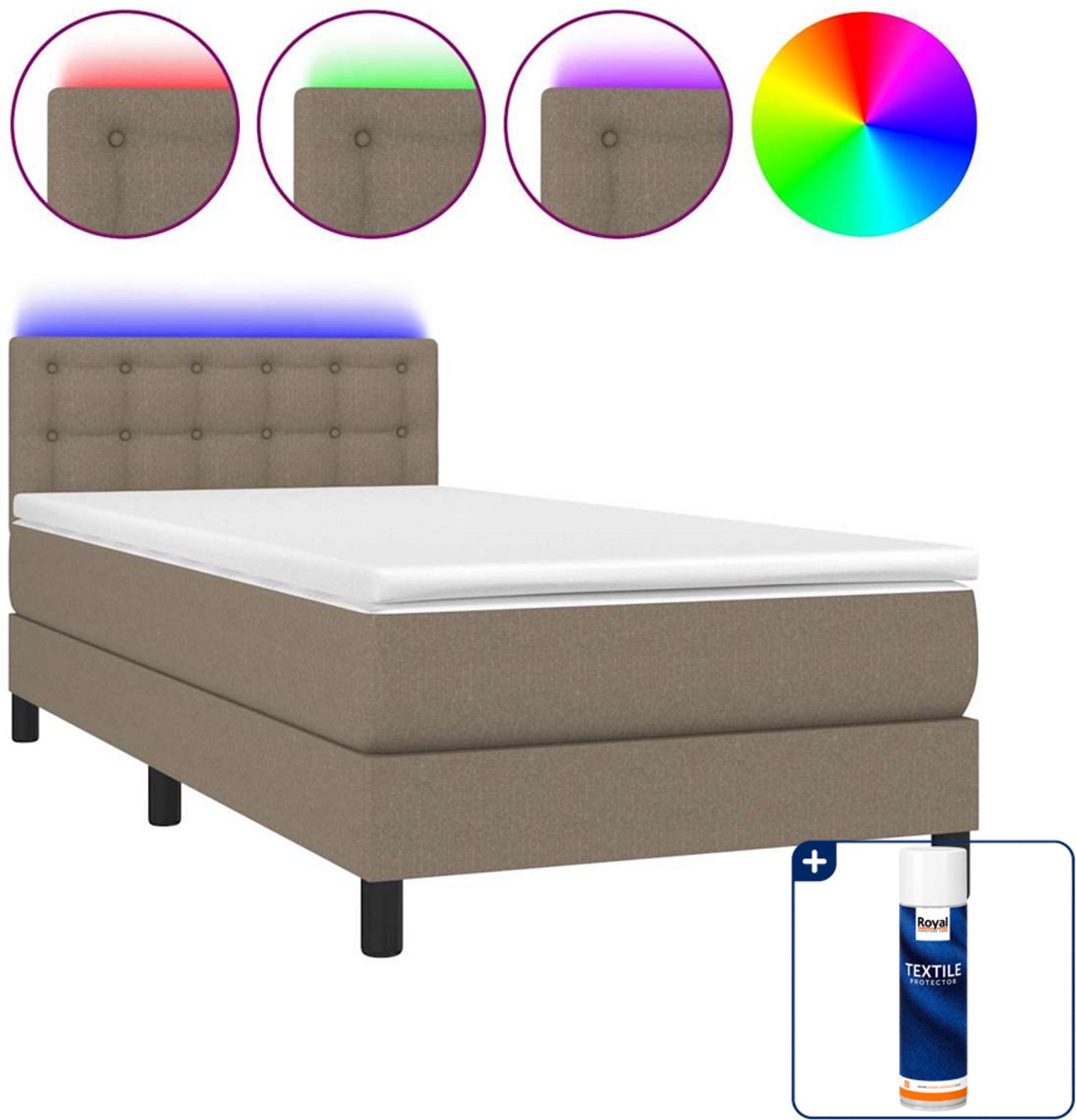 vidaXL boxspring met matras en led - 80 x 200 cm - taupe - Inclusief textielbeschermer 500 ml