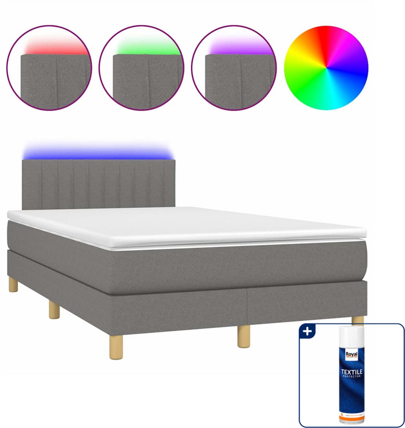 vidaXL boxspring met matras en LED - 120 x 200 cm - donkergrijs - Inclusief textielbeschermer 500 ml