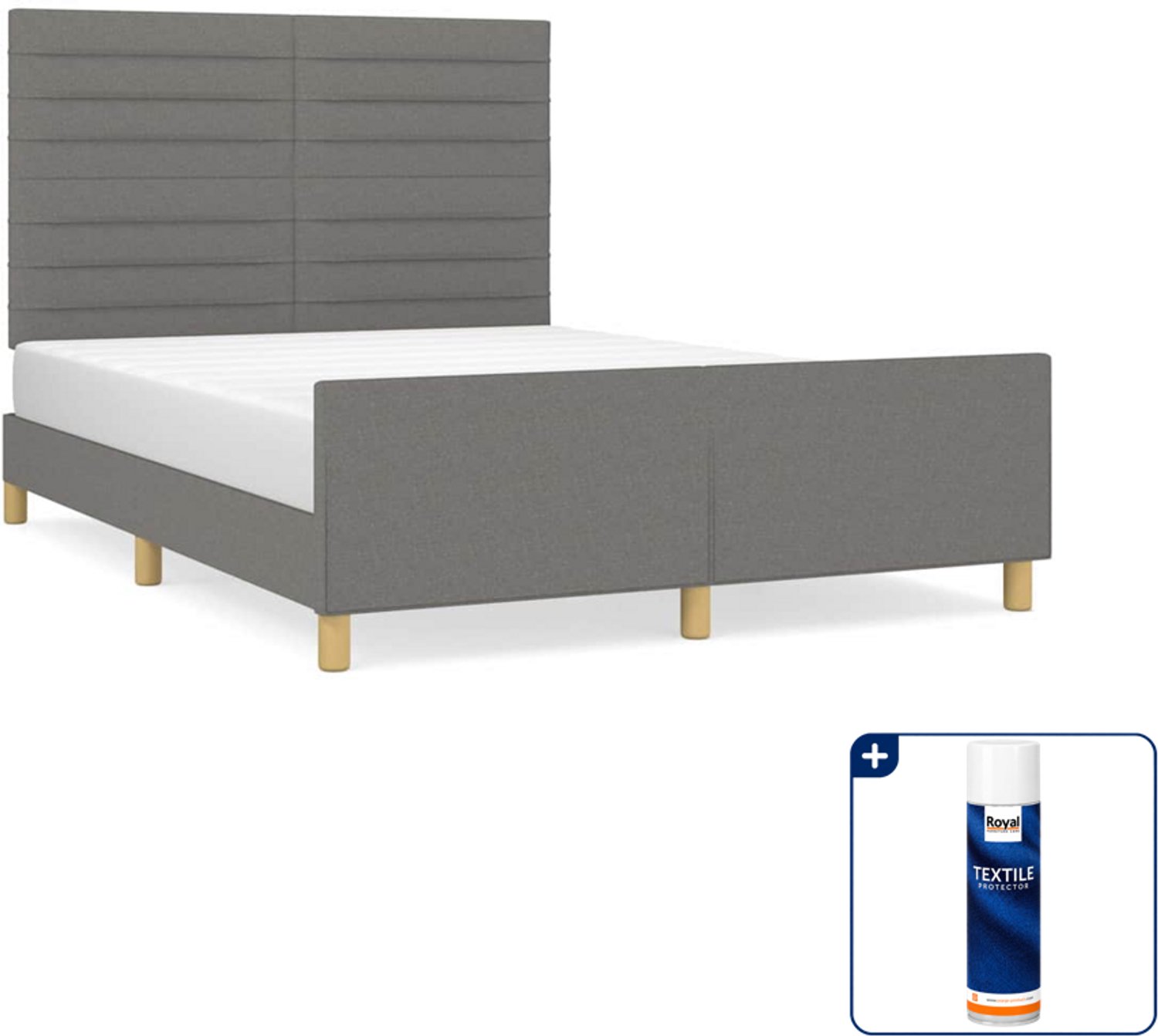 vidaXL bedframe 140 x 190 cm - stof - donkergrijs - Inclusief textielbeschermer 500 ml