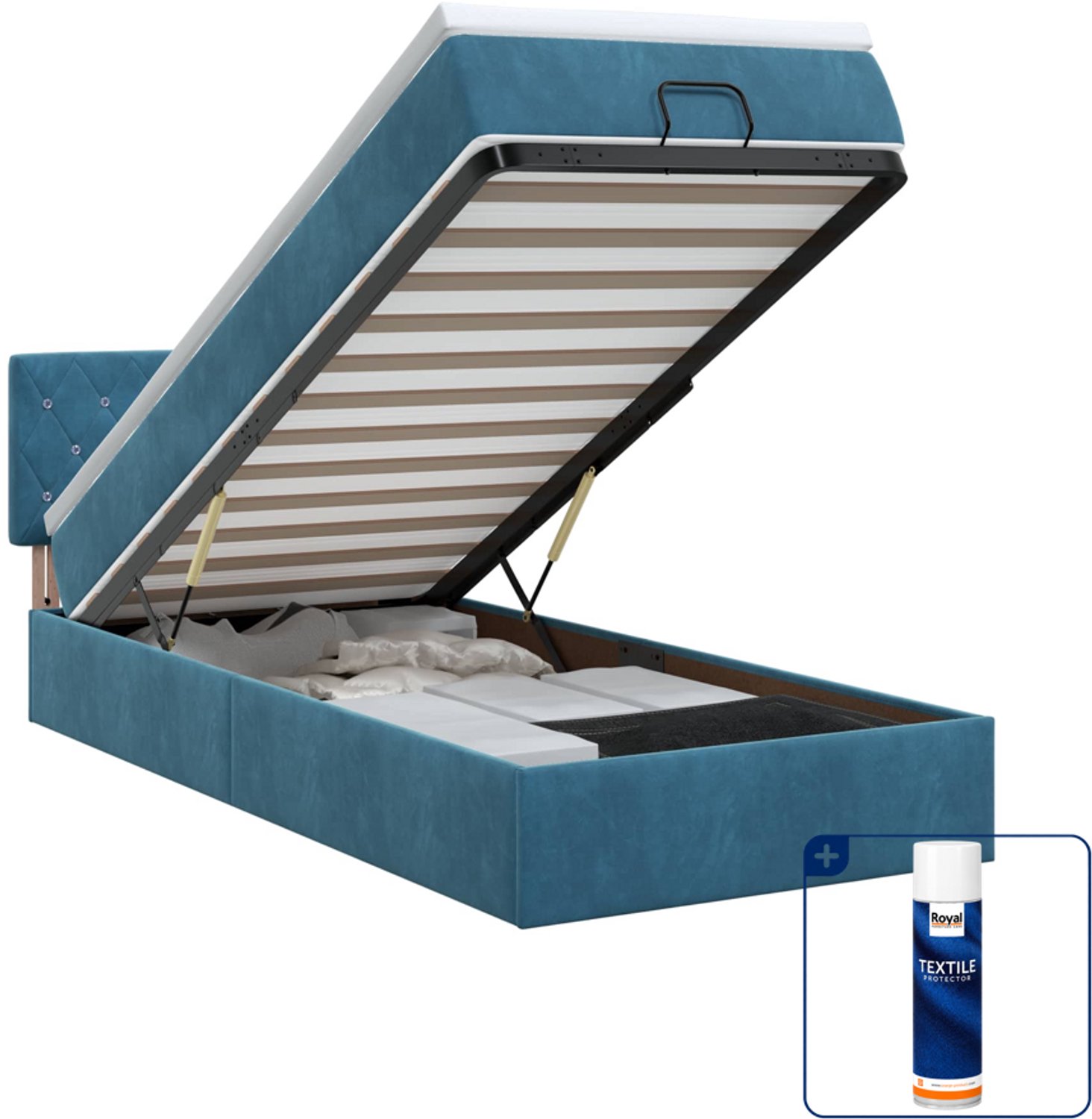 vidaXL ottoman bed met matras - 90 x 200 cm - fluweel - donkerblauw - Inclusief textielbeschermer 500 ml