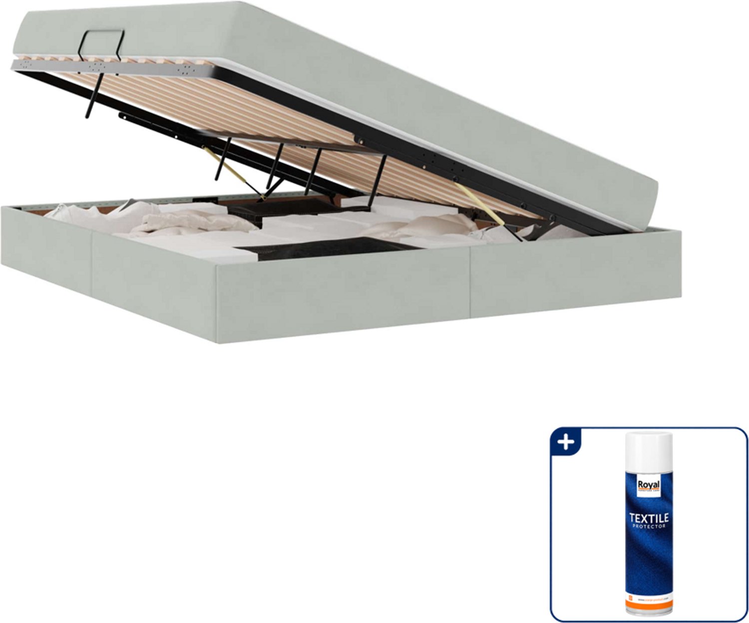 vidaXL opbergbed - Kingsize - 180 x 200 cm - lichtgrijs - Inclusief textielbeschermer 500 ml Bruin