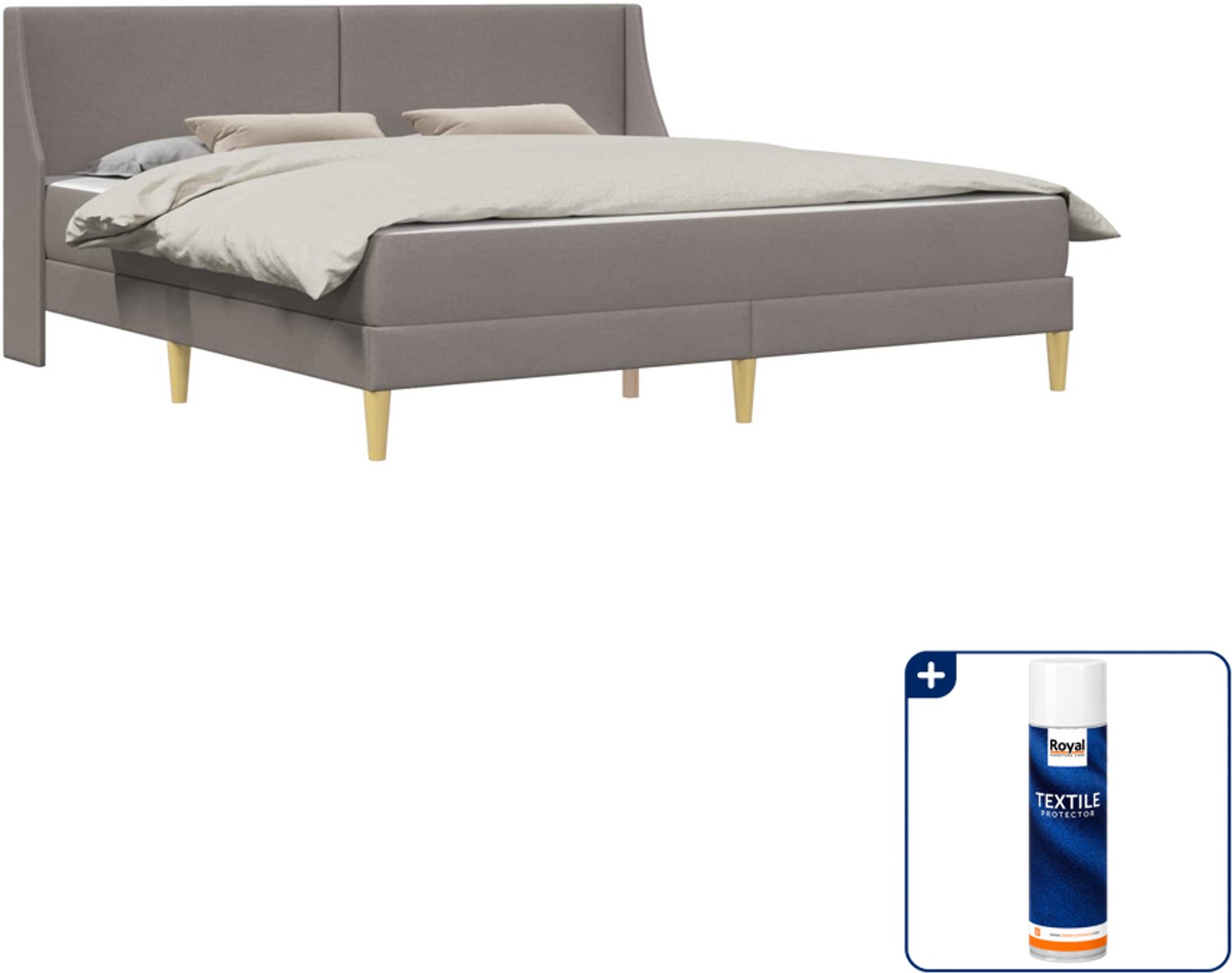 vidaXL bedframe met matras - 200 x 200 cm - taupe - polyester - Inclusief textielbeschermer 500 ml