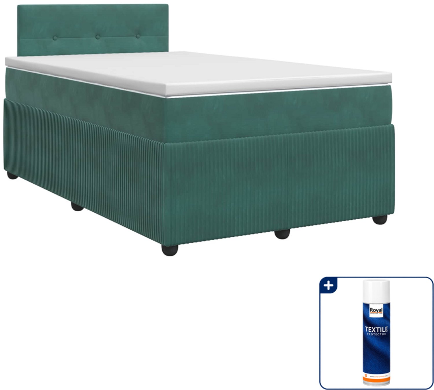 vidaXL boxspringbed met matras - 120 x 190 cm - fluweel - donkergroen - Inclusief textielbeschermer 500 ml