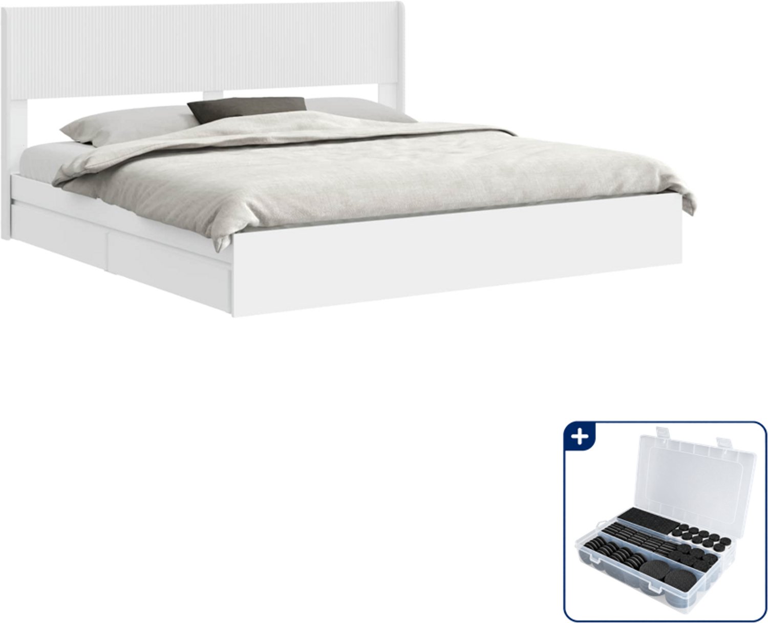 vidaXL Bedframe - Kingsize - 180 x 200 cm - wit - Inclusief antikrasvilt 177-delig