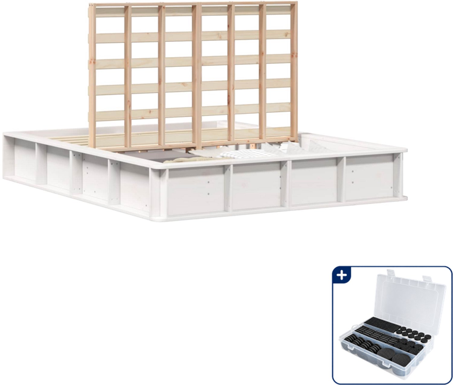 vidaXL Bedframe - Queensize - 160 x 200 cm - wit - Inclusief antikrasvilt 177-delig Bruin