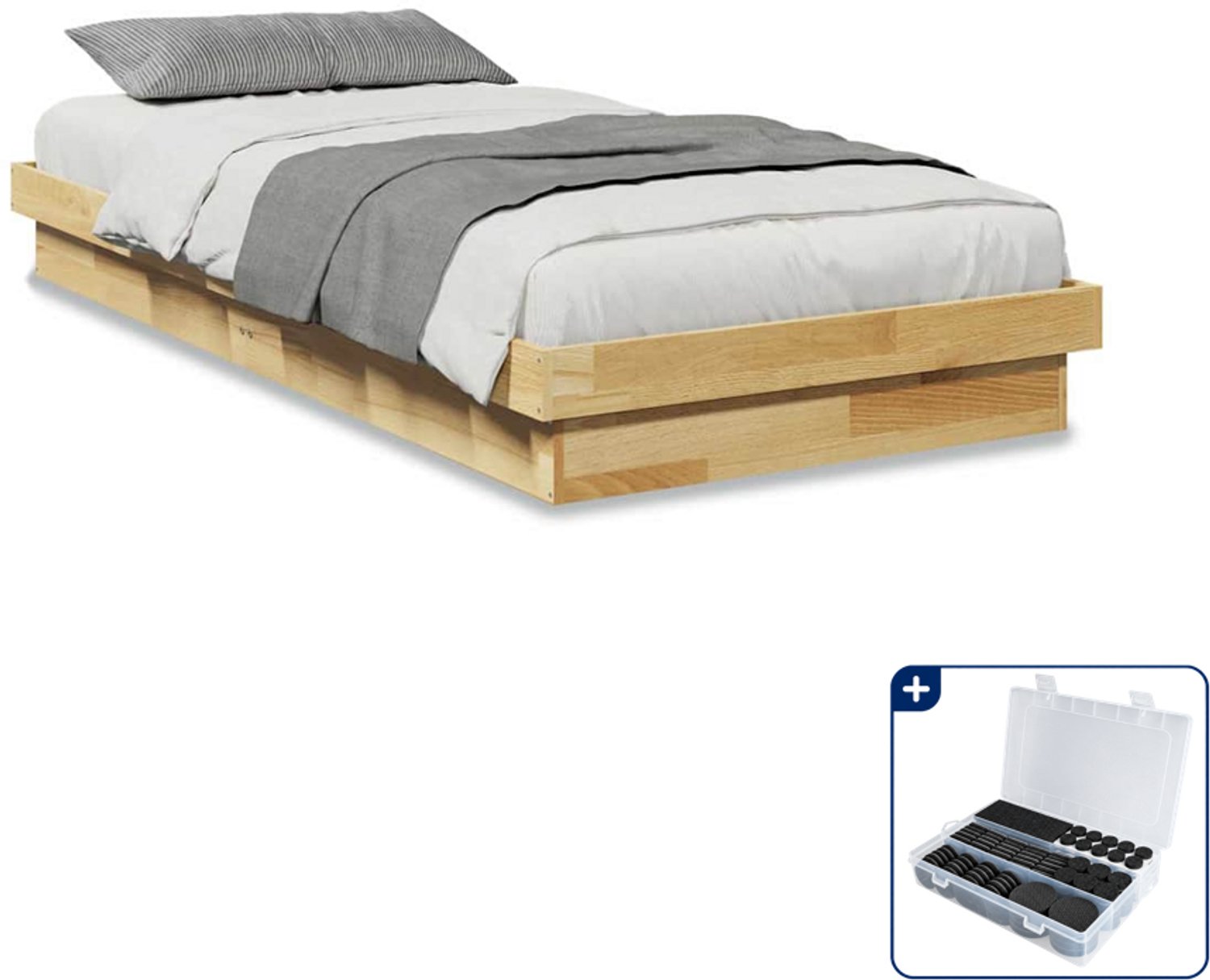 vidaXL bedframe - 75 x 190 cm - massief eikenhout - Inclusief antikrasvilt 177-delig Bruin