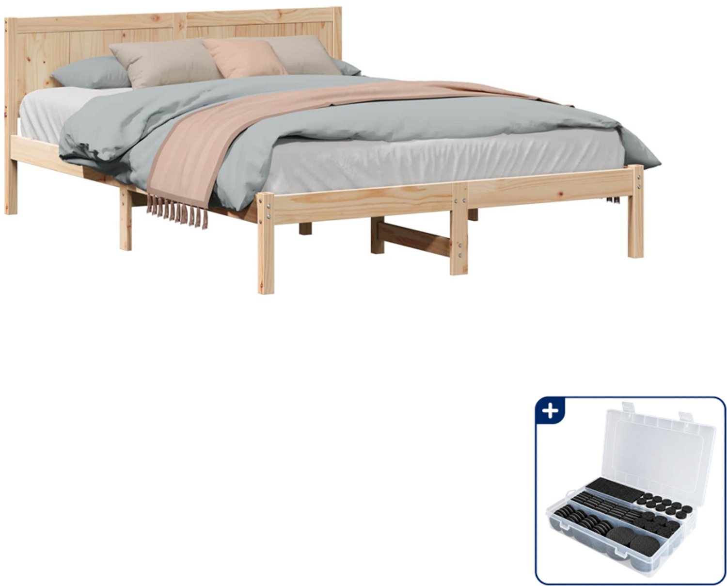 vidaXL bedframe - Queensize - 160 x 200 cm - massief grenenhout - bruin - Inclusief antikrasvilt 177-delig