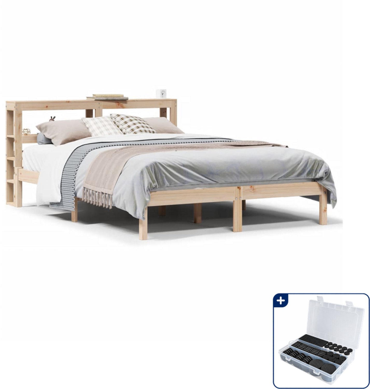 vidaXL Bedframe - 150 x 200 cm - massief grenenhout - Inclusief antikrasvilt 177-delig Bruin
