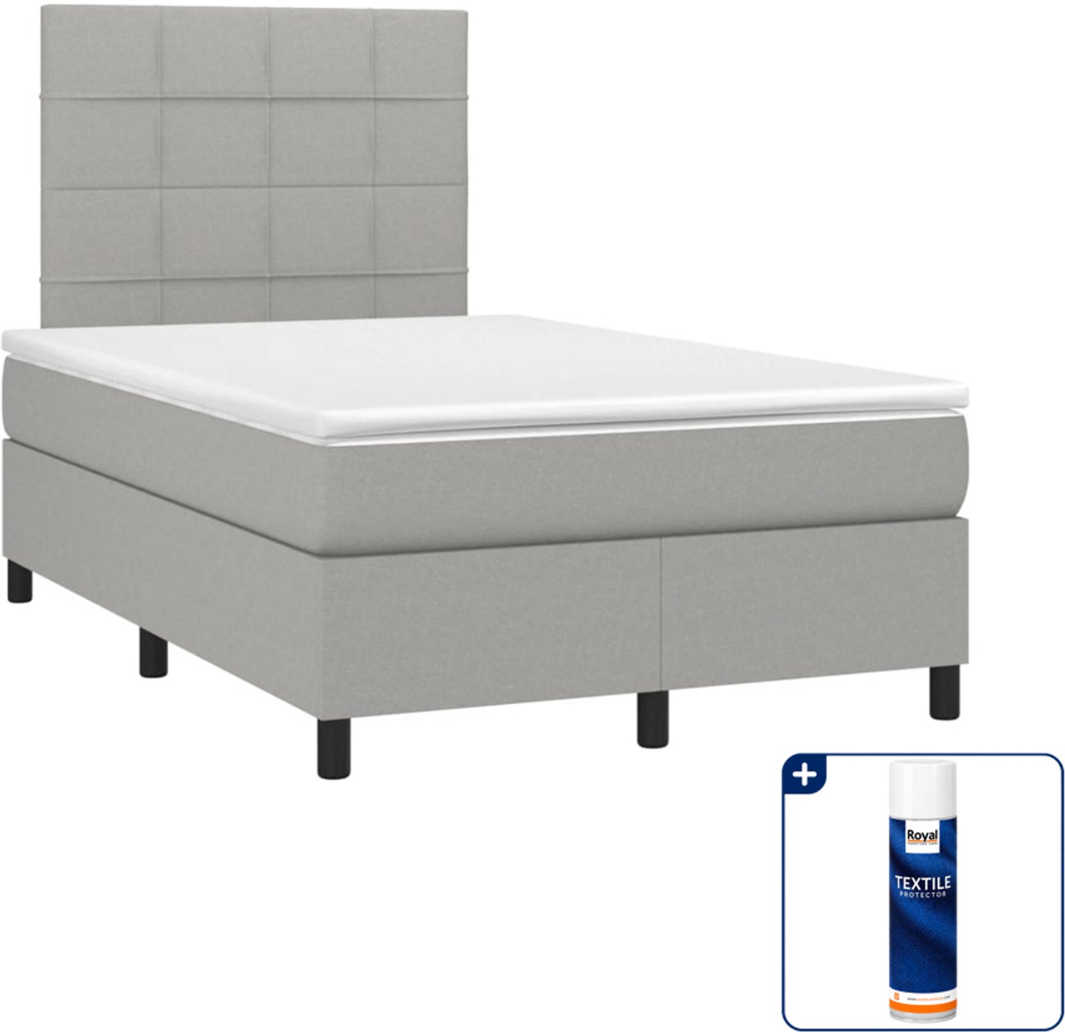 vidaXL boxspring met matras 120 x 190 cm - lichtgrijs - Inclusief textielbeschermer 500 ml