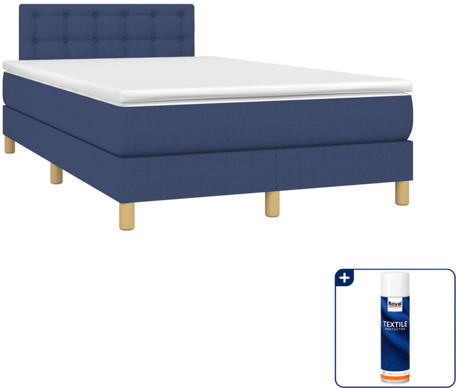 vidaXL boxspring met matras - 120 x 190 cm - blauw - Inclusief textielbeschermer 500 ml