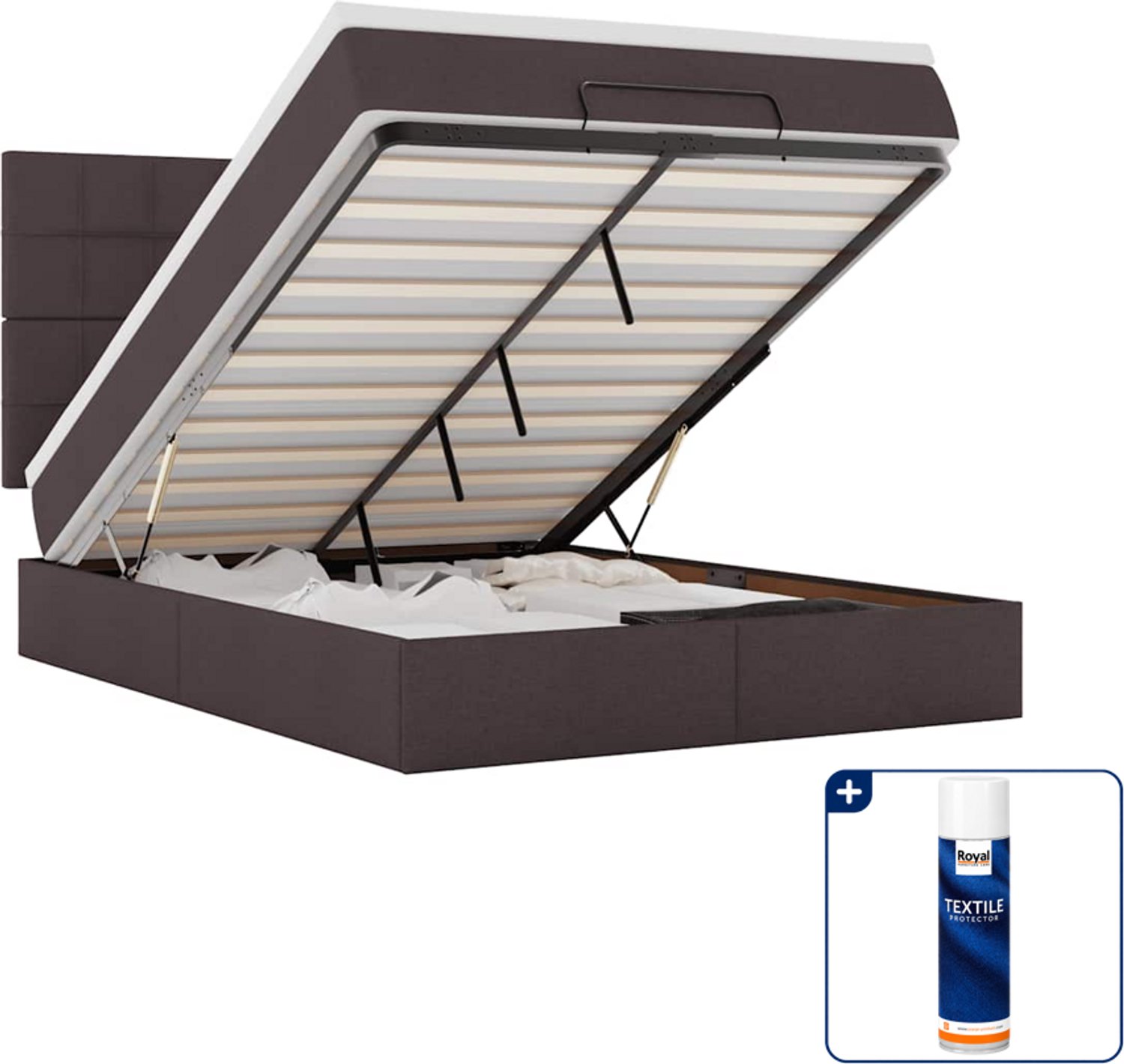 vidaXL Ottoman bed - Small double - 140 x 200 cm - donkerbruin - Inclusief textielbeschermer 500 ml Grijs