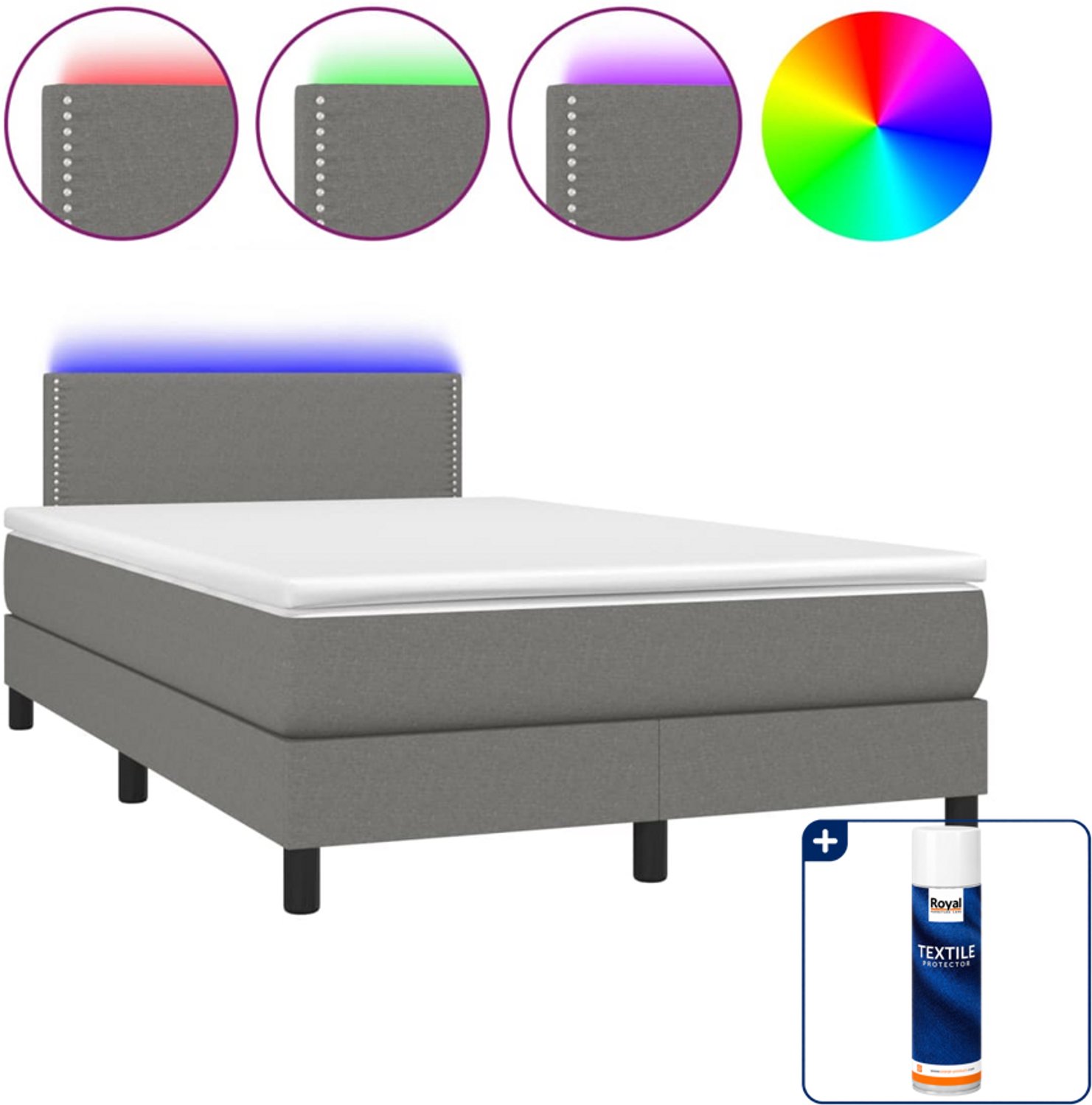 vidaXL boxspring met matras en led - 120 x 190 cm - donkergrijs - Inclusief textielbeschermer 500 ml