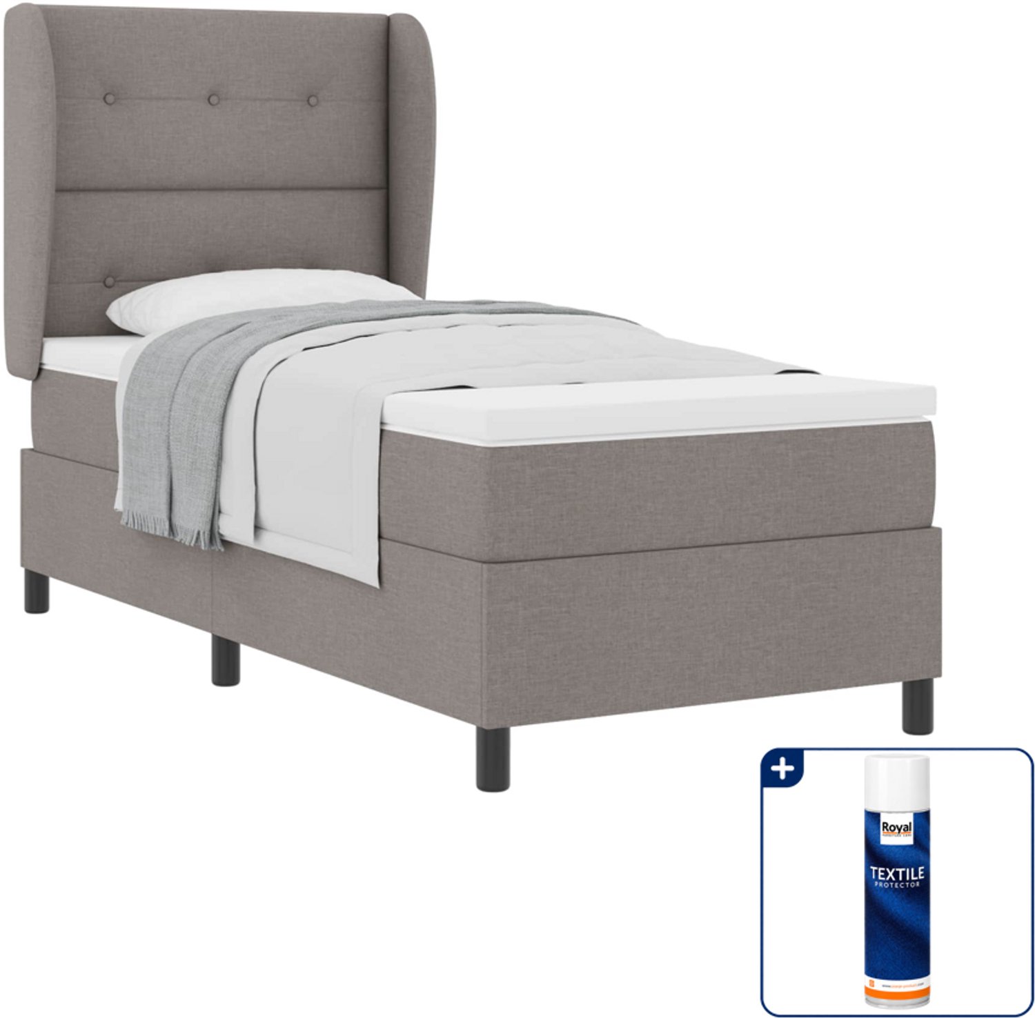 vidaXL Boxspring bed - 80 x 200 cm - stof - taupe - Inclusief textielbeschermer 500 ml