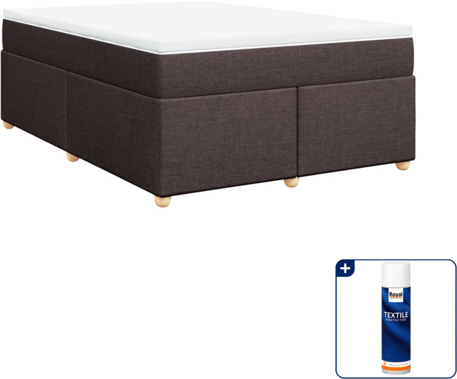 vidaXL boxspring met matras - 140 x 190 cm - stof - donkerbruin - Inclusief textielbeschermer 500 ml