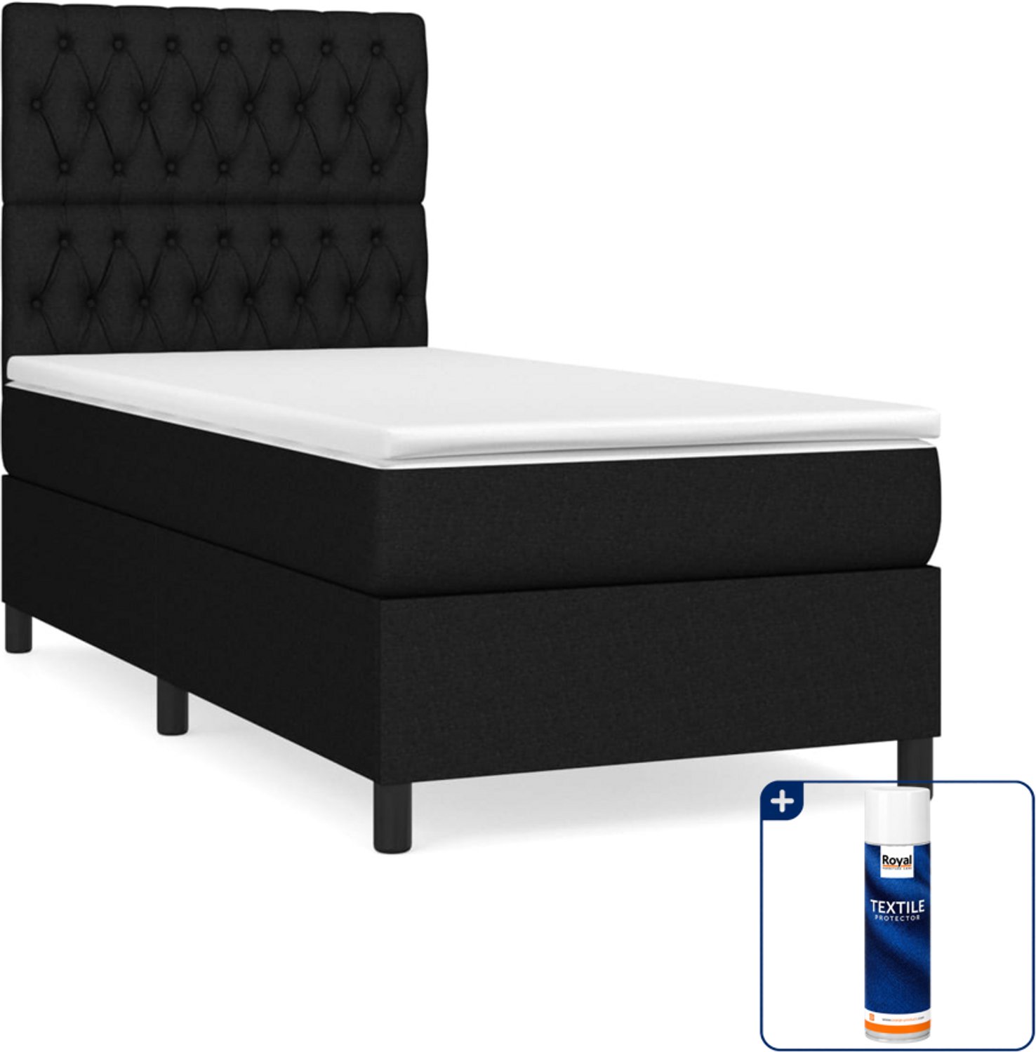 vidaXL boxspring met matras - 100 x 200 cm - stof - zwart - Inclusief textielbeschermer 500 ml