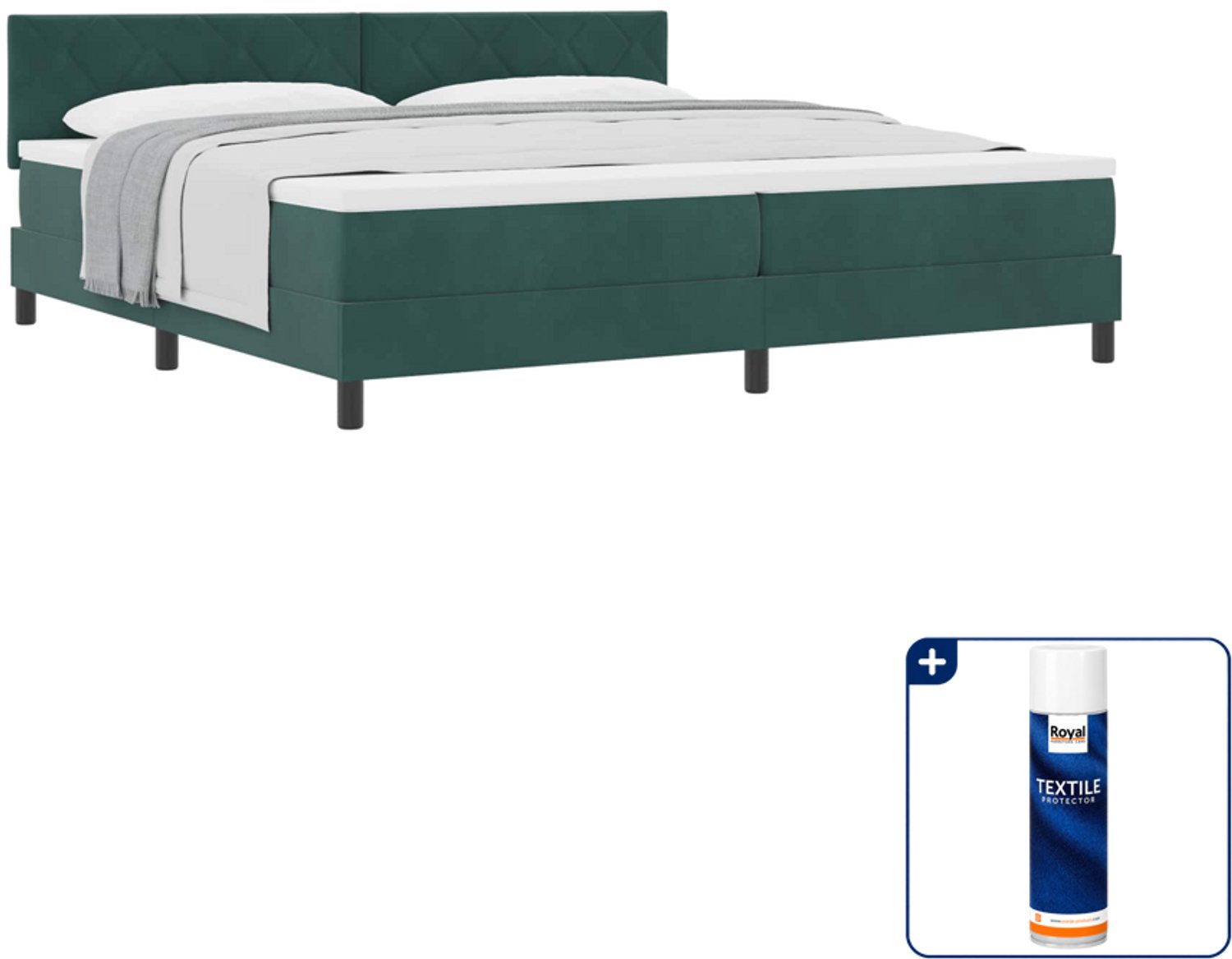 vidaXL Boxspringbed - 200 x 200 cm - fluweel - donkergroen - Inclusief textielbeschermer 500 ml