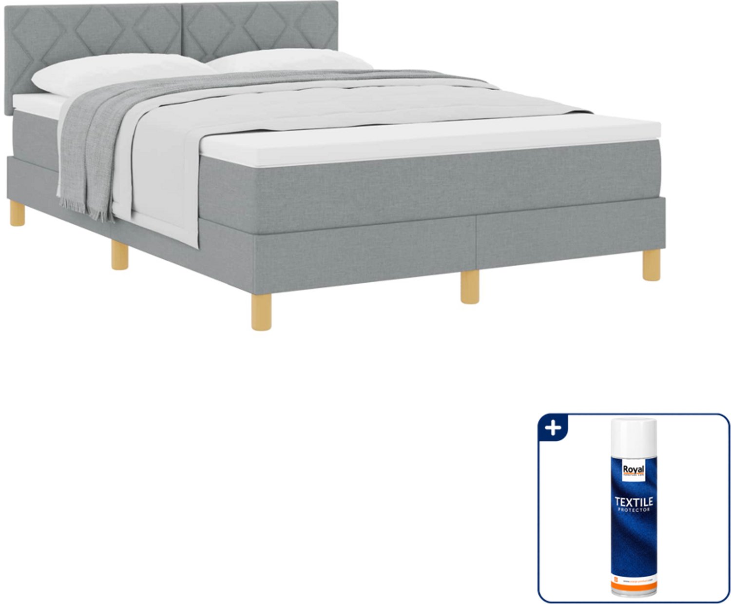 vidaXL boxspringbed - 140 x 190 cm - stof - lichtgrijs - Inclusief textielbeschermer 500 ml