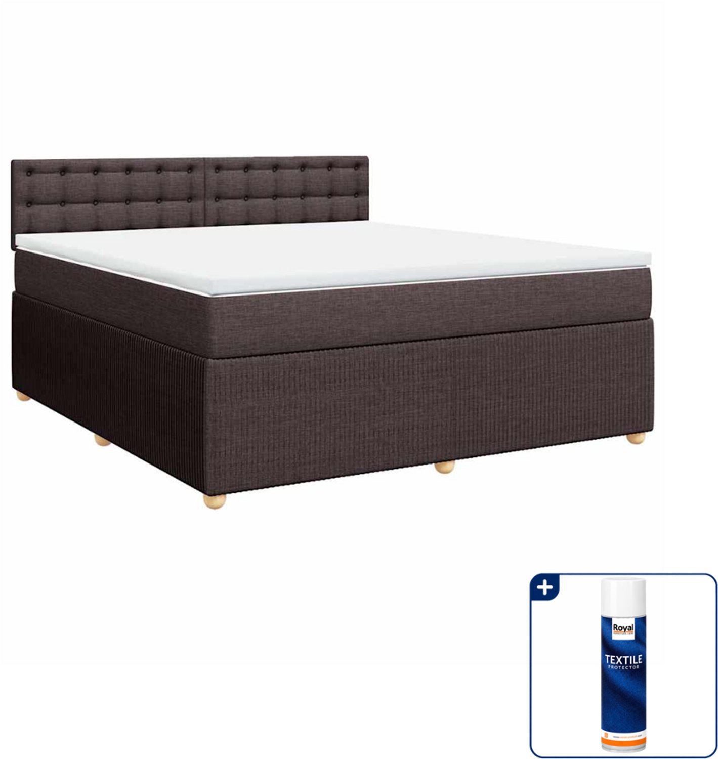 vidaXL Kingsize boxspring met matras - 180 x 200 cm - donkerbruin - Inclusief textielbeschermer 500 ml