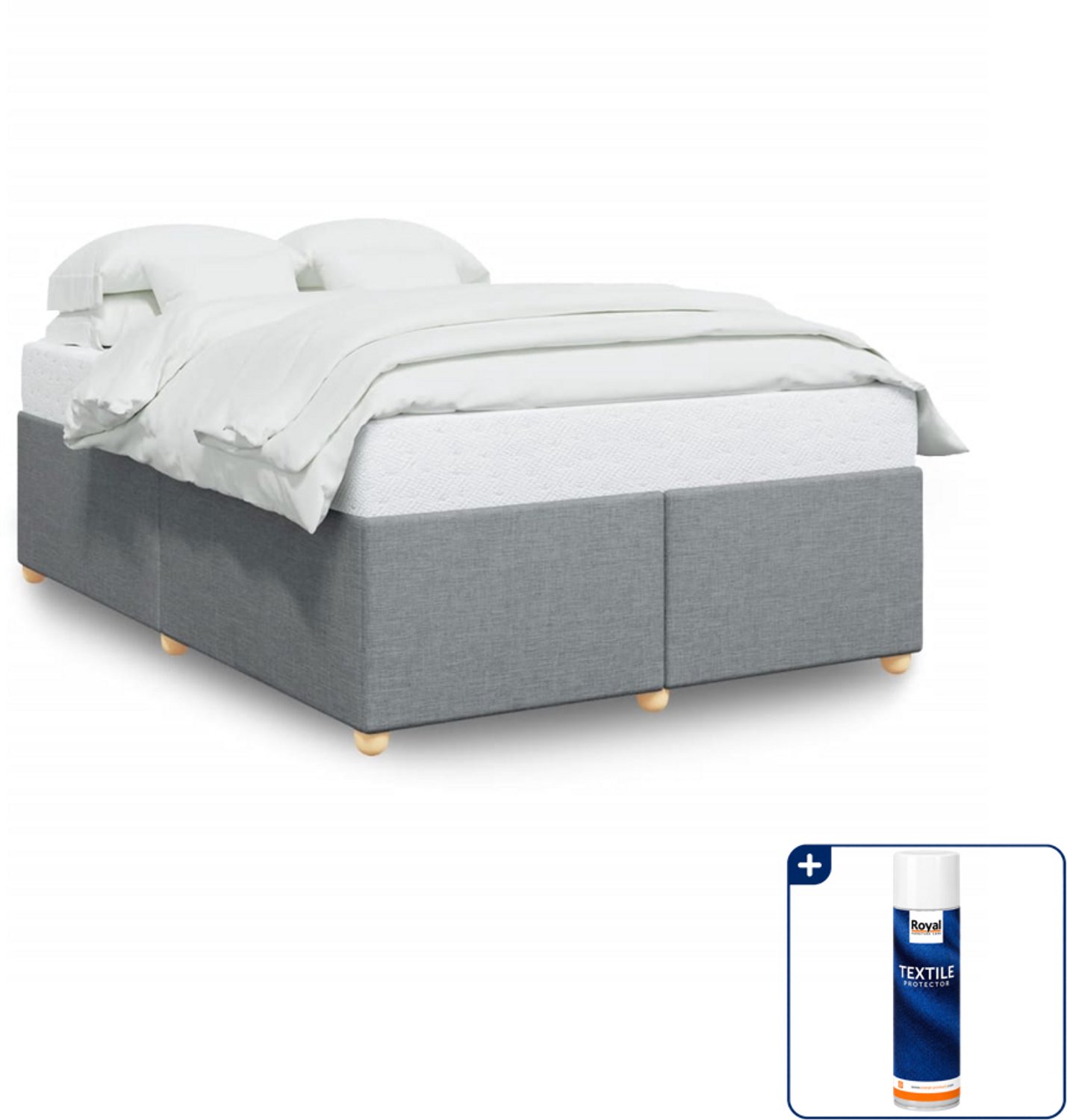 vidaXL bedframe - 140 x 190 cm - stof - lichtgrijs - Inclusief textielbeschermer 500 ml Roze