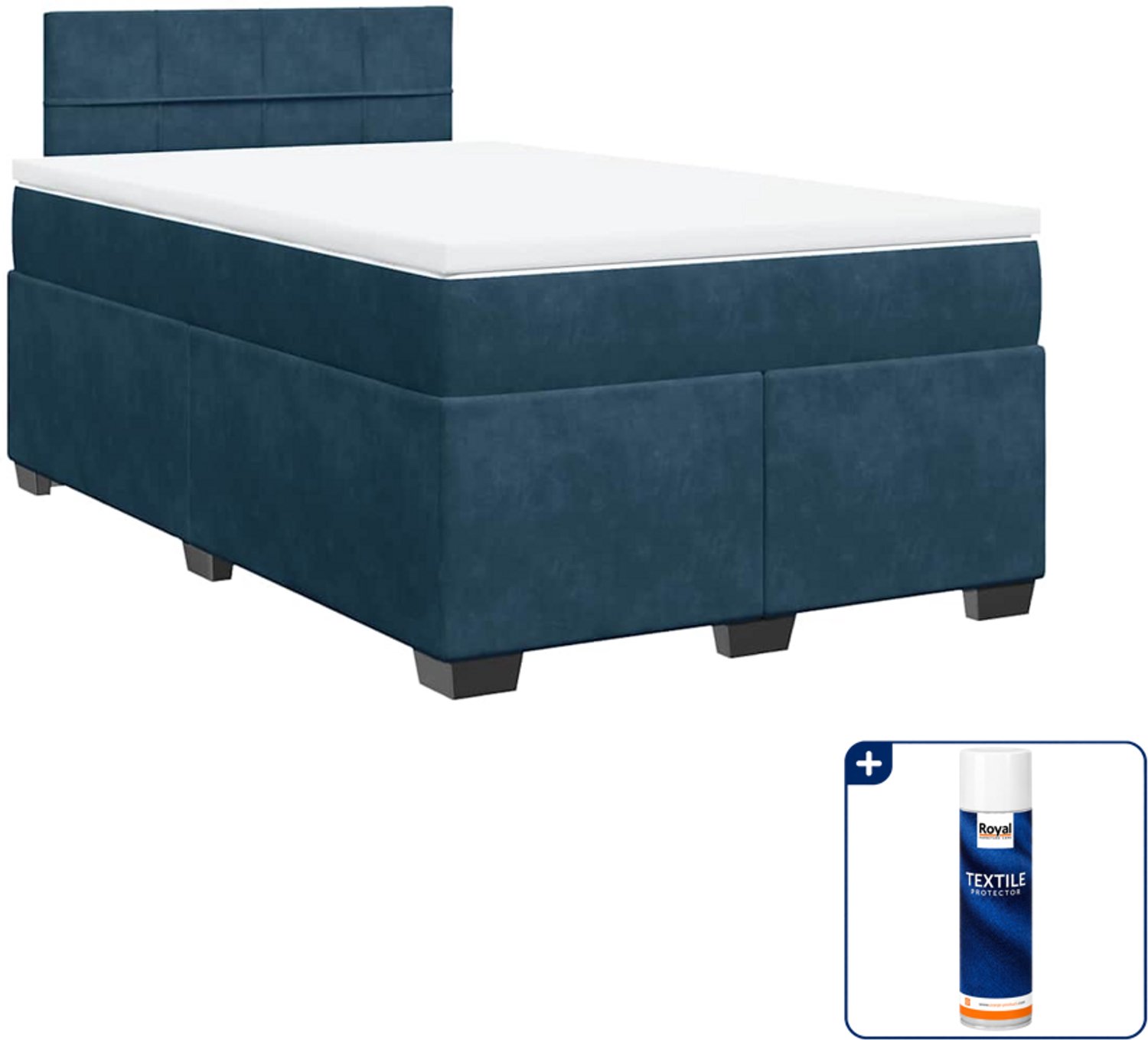 vidaXL boxspring met matras 120 x 190 cm - fluweel - donkerblauw - Inclusief textielbeschermer 500 ml