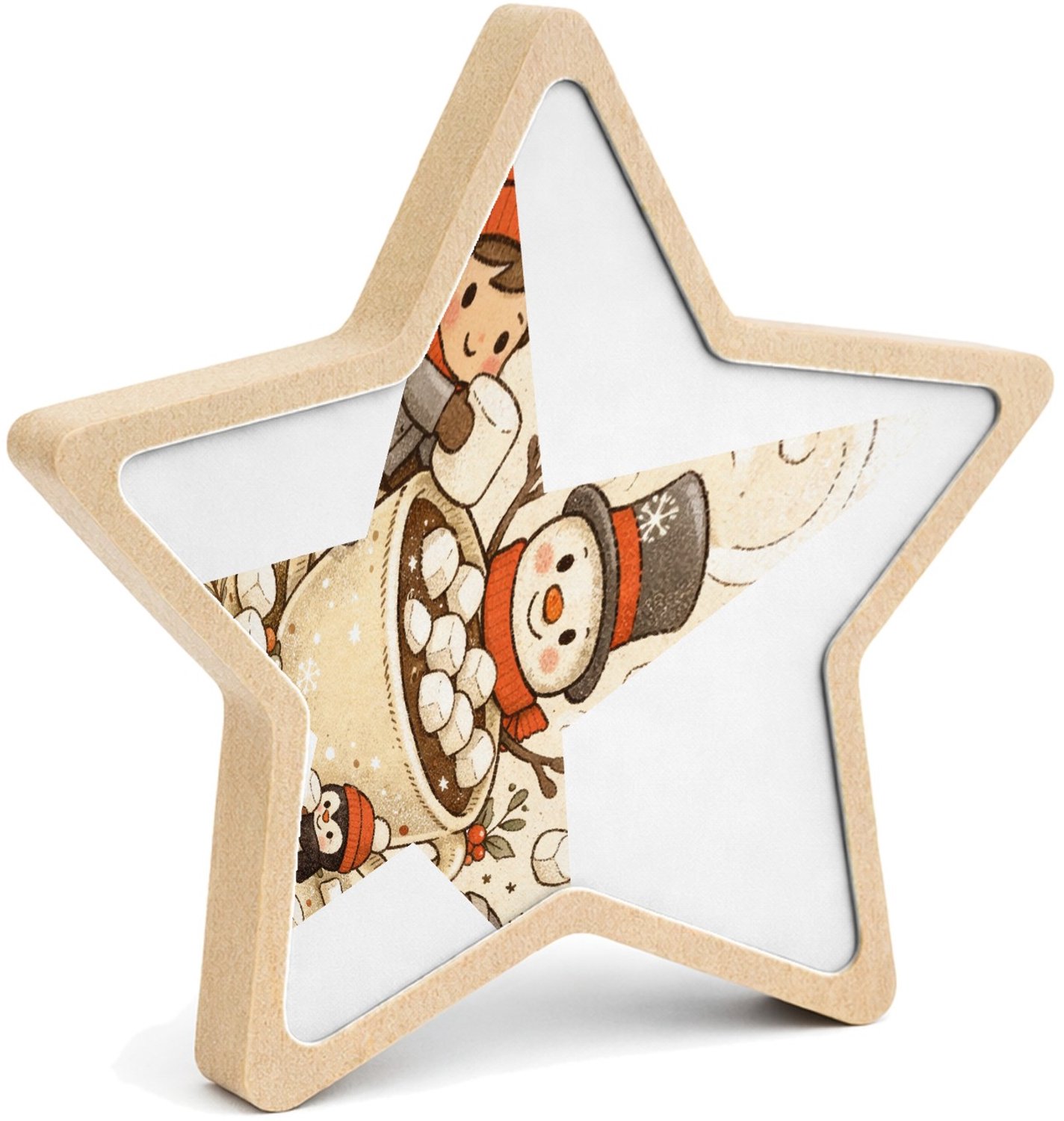 Mr Cadeautjes MDF fotolijst ster 14 x 13,5 - design Een knusse winterkeuken-scène met bewegende figuren rond een | cadeau Wit