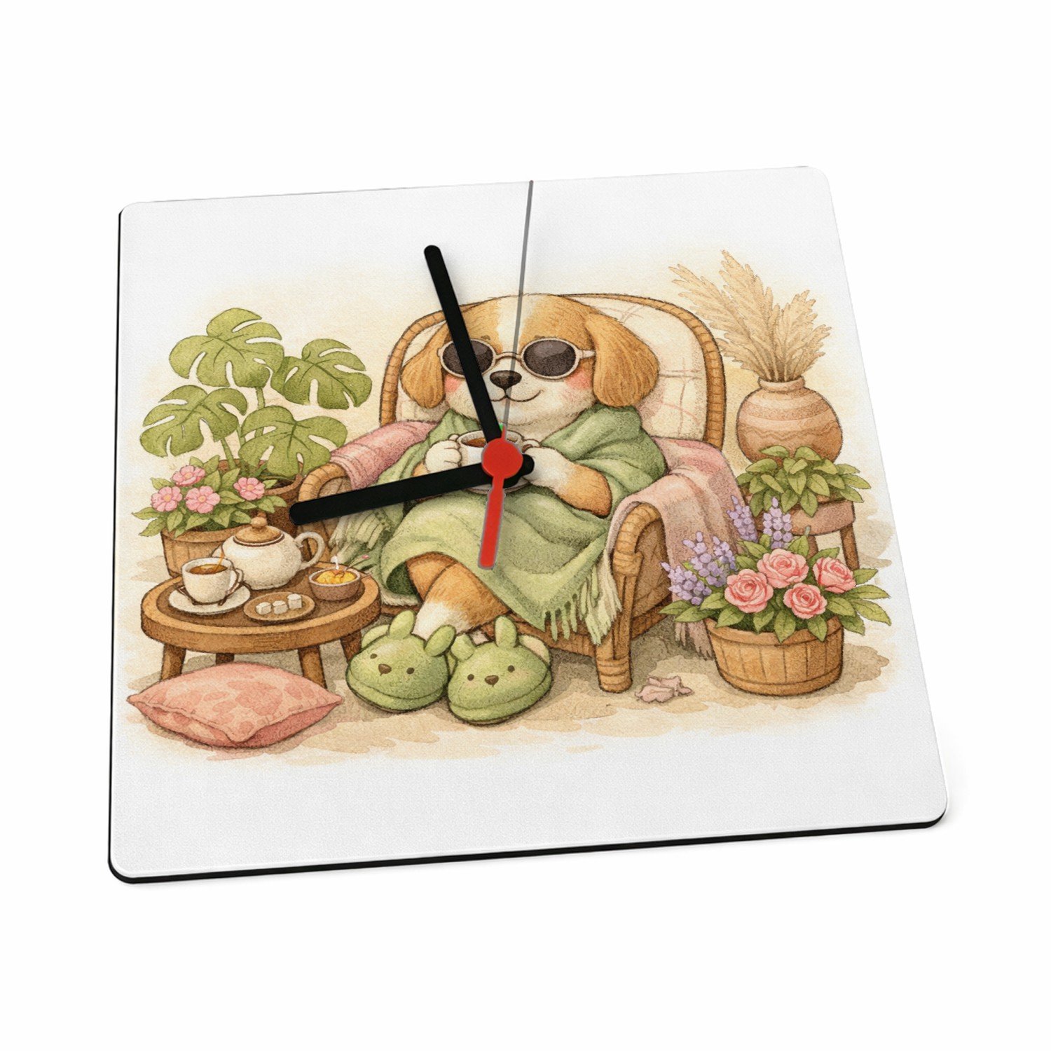 Mr Cadeautjes Klok 19 x 19 - design Een rustige wellness-scène met een dierlijke hoofdfiguur voo | cadeau Wit