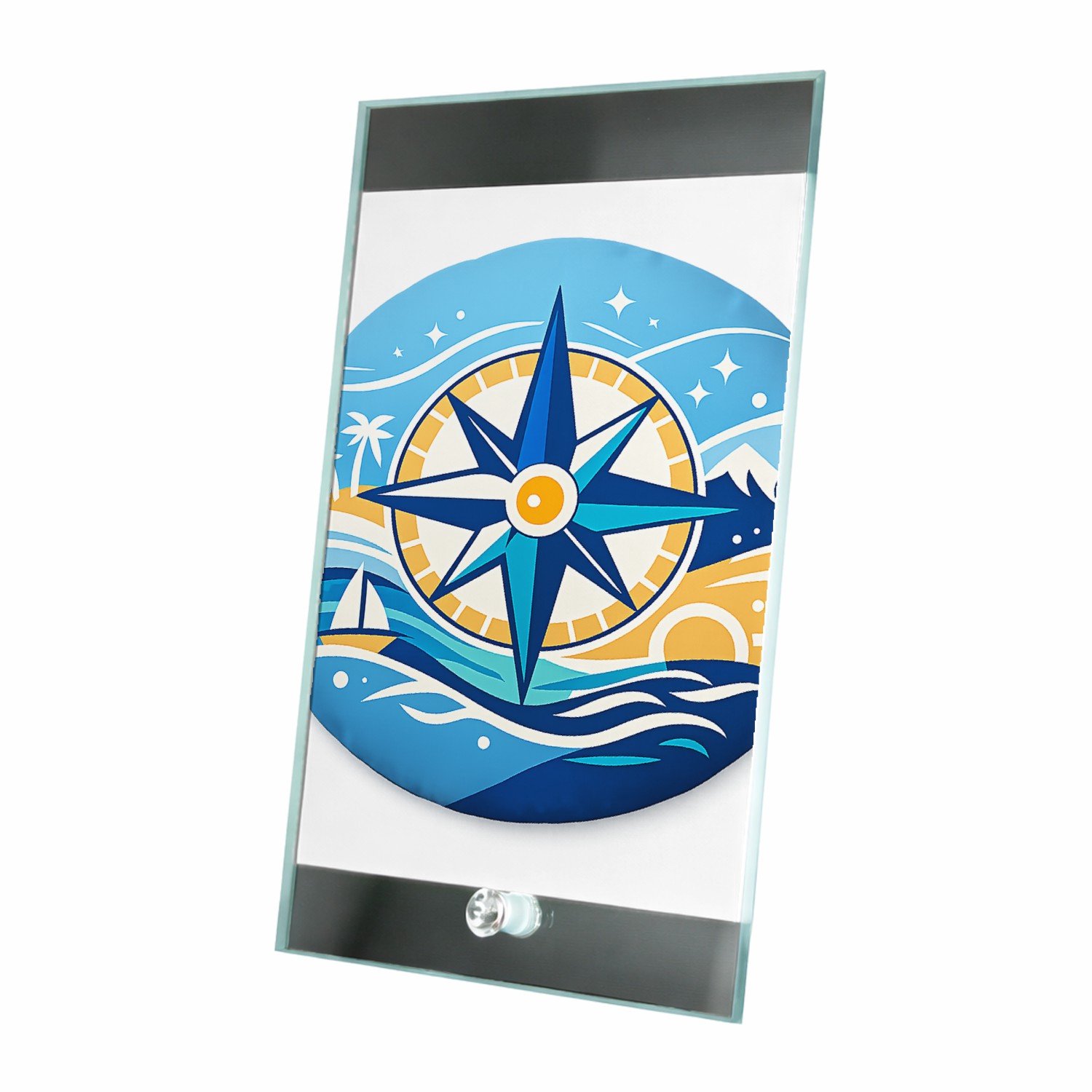 Mr Cadeautjes Glasframe 15 x 23 - design Avontuurlijk kompaskussen | cadeau Wit