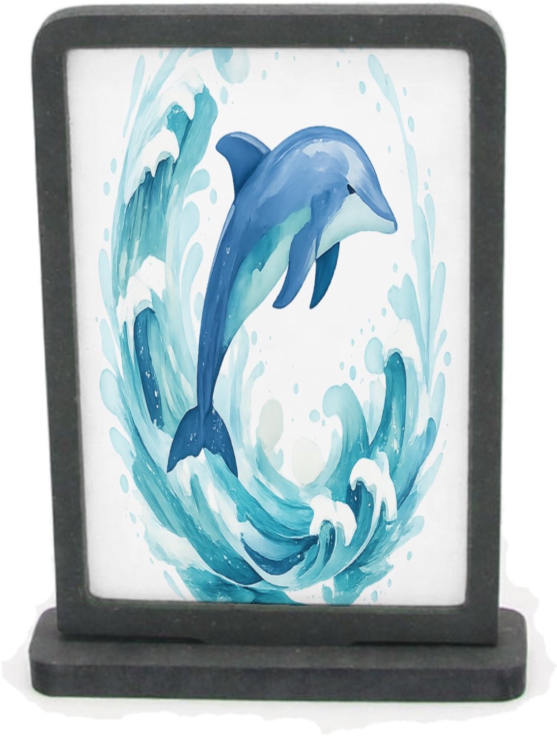Mr Cadeautjes Houten fotolijst rechthoek met MDF inleg - design Een cirkelvormige waterwerveling rond een springende zeeschi | cadeau Wit