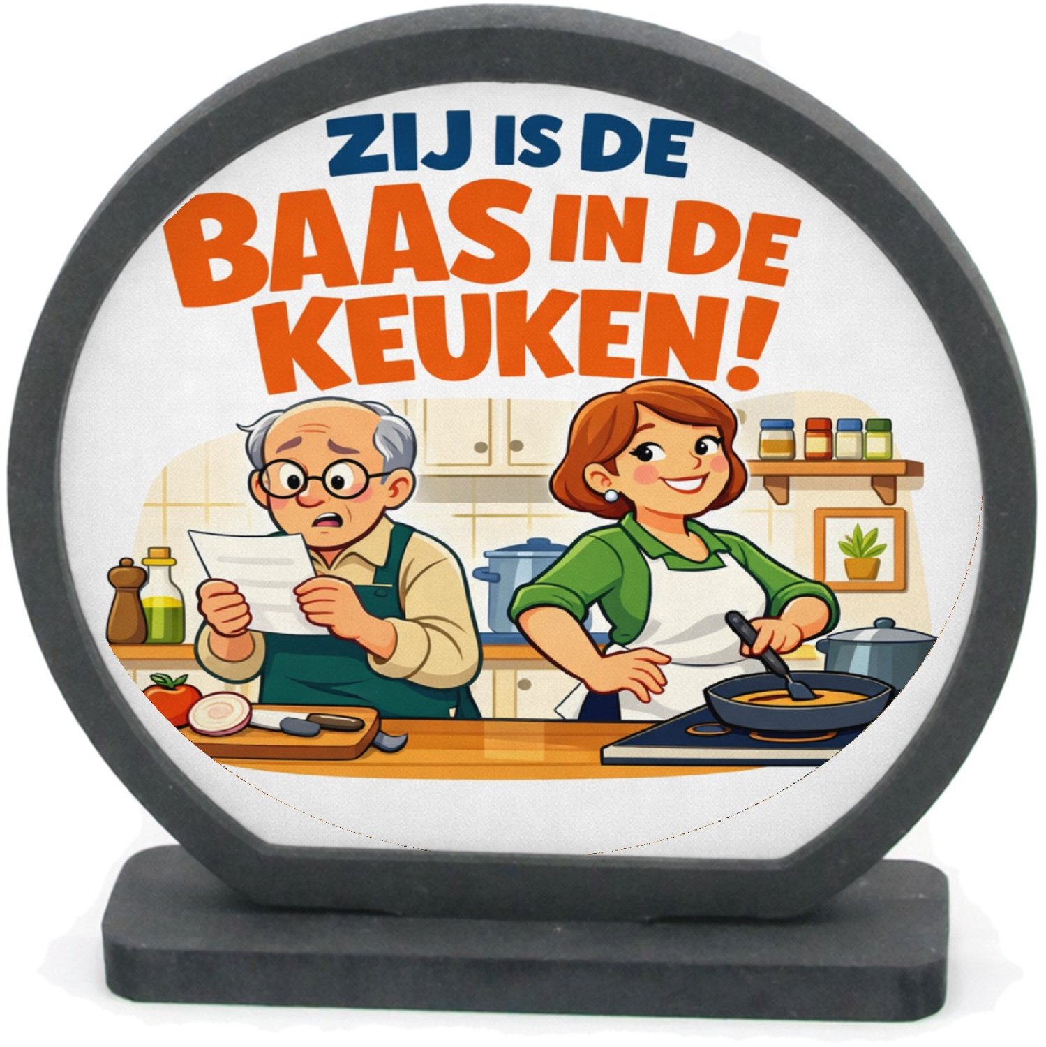 Mr Cadeautjes Houten fotolijst rond met MDF inleg - design Een speelse partnerschap-grap met een alledaagse rolomkering | cadeau Wit