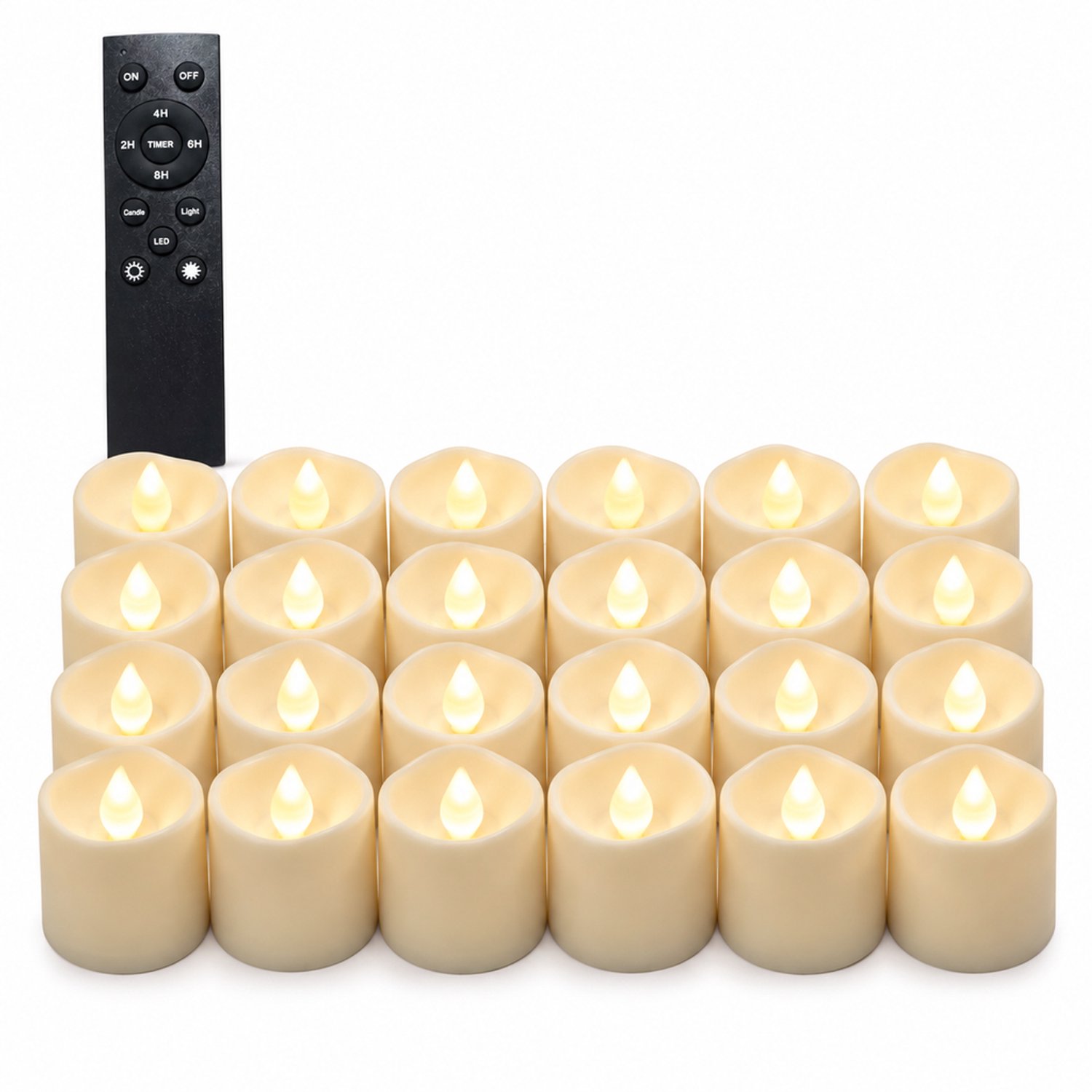 SWGOTA led kaarsen - 24 grote theelichtjes per doos met grote afstandsbediening - Witte kaarsvorm met warm licht voor kerst- en feestdecoratie