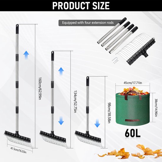 Bladhark - Verstelbare steel 98-160 cm - RVS en ABS — afbeelding 4