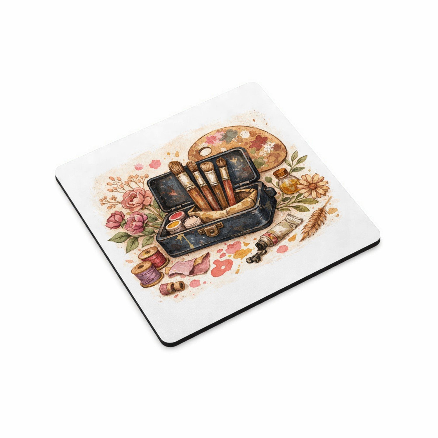 Mr Cadeautjes MDF magnetische fotolijst vierkant 9,5 - design Romantische hobbyprint met een centraal retro-object en loss | cadeau Wit