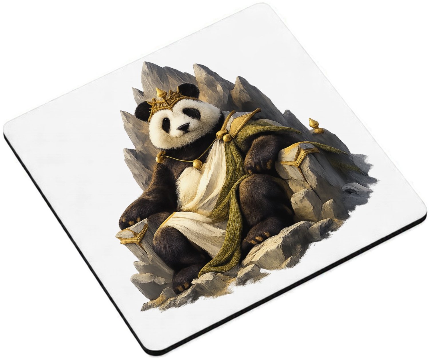 Mr Cadeautjes MDF magnetische fotolijst vierkant 9,5 - design Een trotse panda op een minimalistische bergtroon met wind e | cadeau Wit