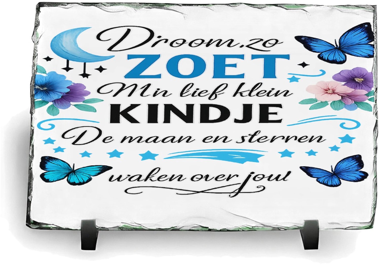 Mr Cadeautjes Leisteen rechthoek 14 x 19,5 - design Een troostend slaapkamerthema met maan, sterren en een gerus | cadeau Wit