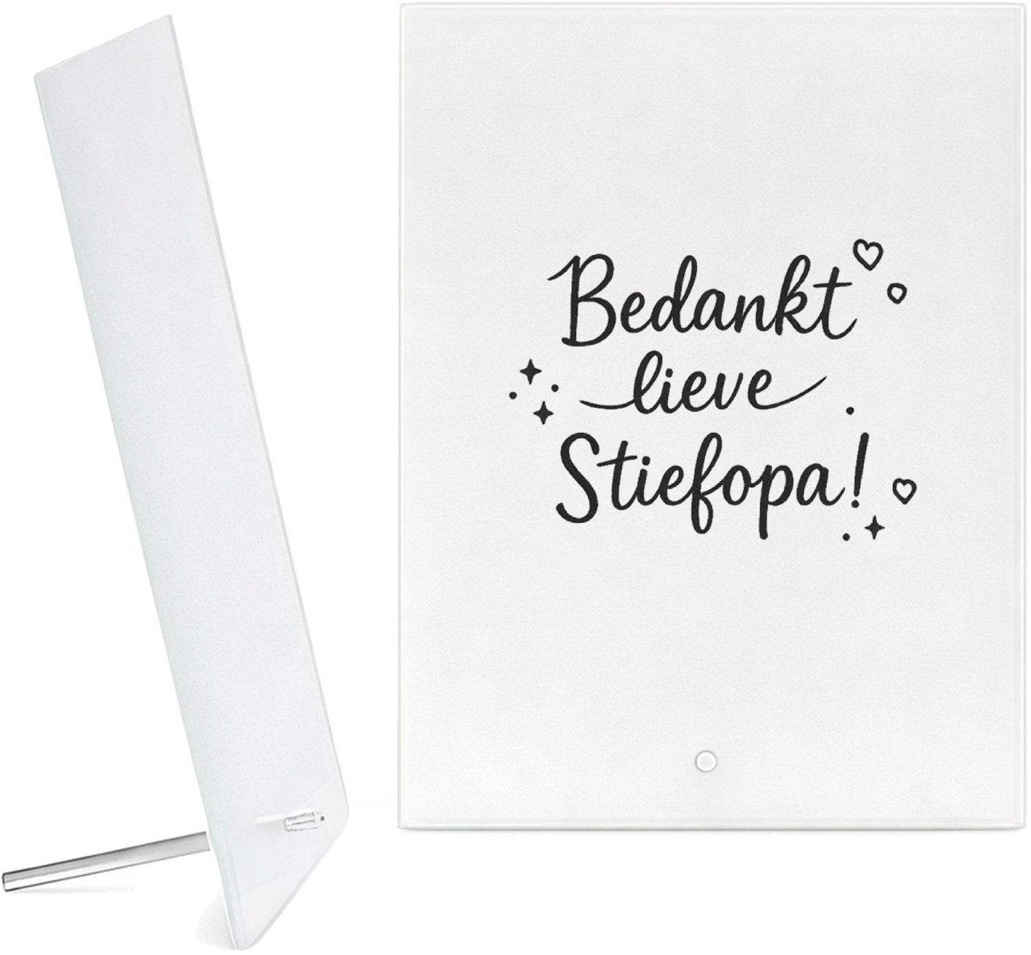 Mr Cadeautjes Glazen fotopaneel Persoonlijk bedankje voor een stiefopa in speelse, sobere ty - 15 x 20 cm, staand - glas, decoratie, wanddecoratie | cadeau Wit