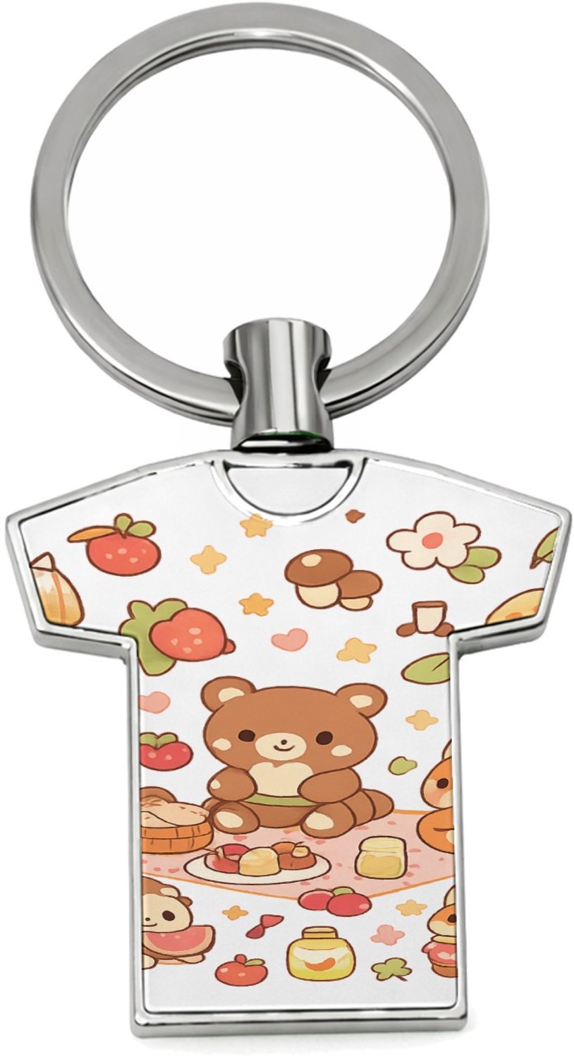 Mr Cadeautjes Sleutelhanger shirt-vorm 4 x 7,5 - design Een vrolijke set kleine bosdieren die samen picknicken tusse | cadeau