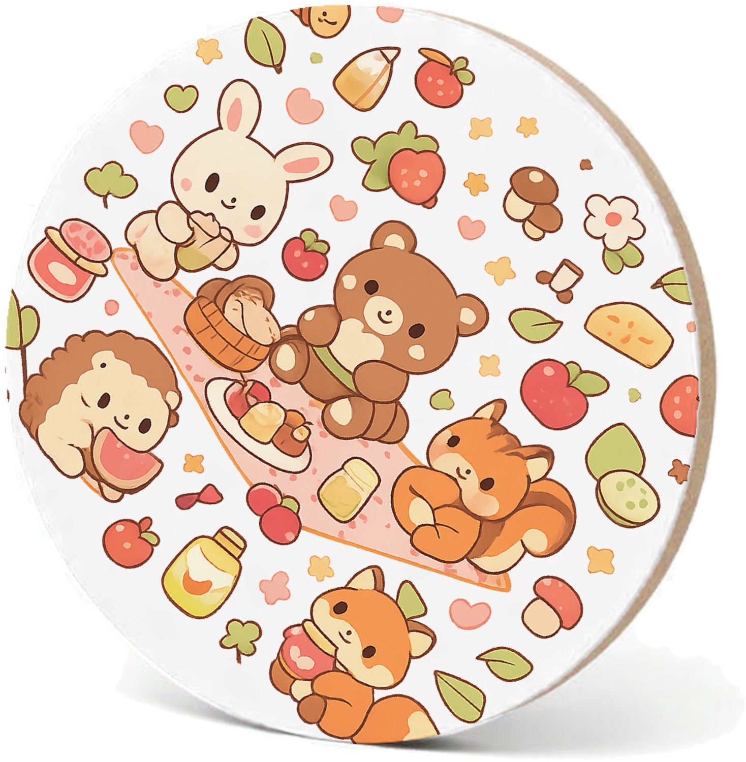 Mr Cadeautjes MDF fotolijst - design Een vrolijke set kleine bosdieren die samen picknicken tusse | cadeau Wit