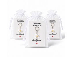 Bedankt Cadeautje 10 Stuks - Bloem Sleutelhanger met Kaartje & Zakje - Bedankjes Juf, Collega & Bruiloft - Kasey