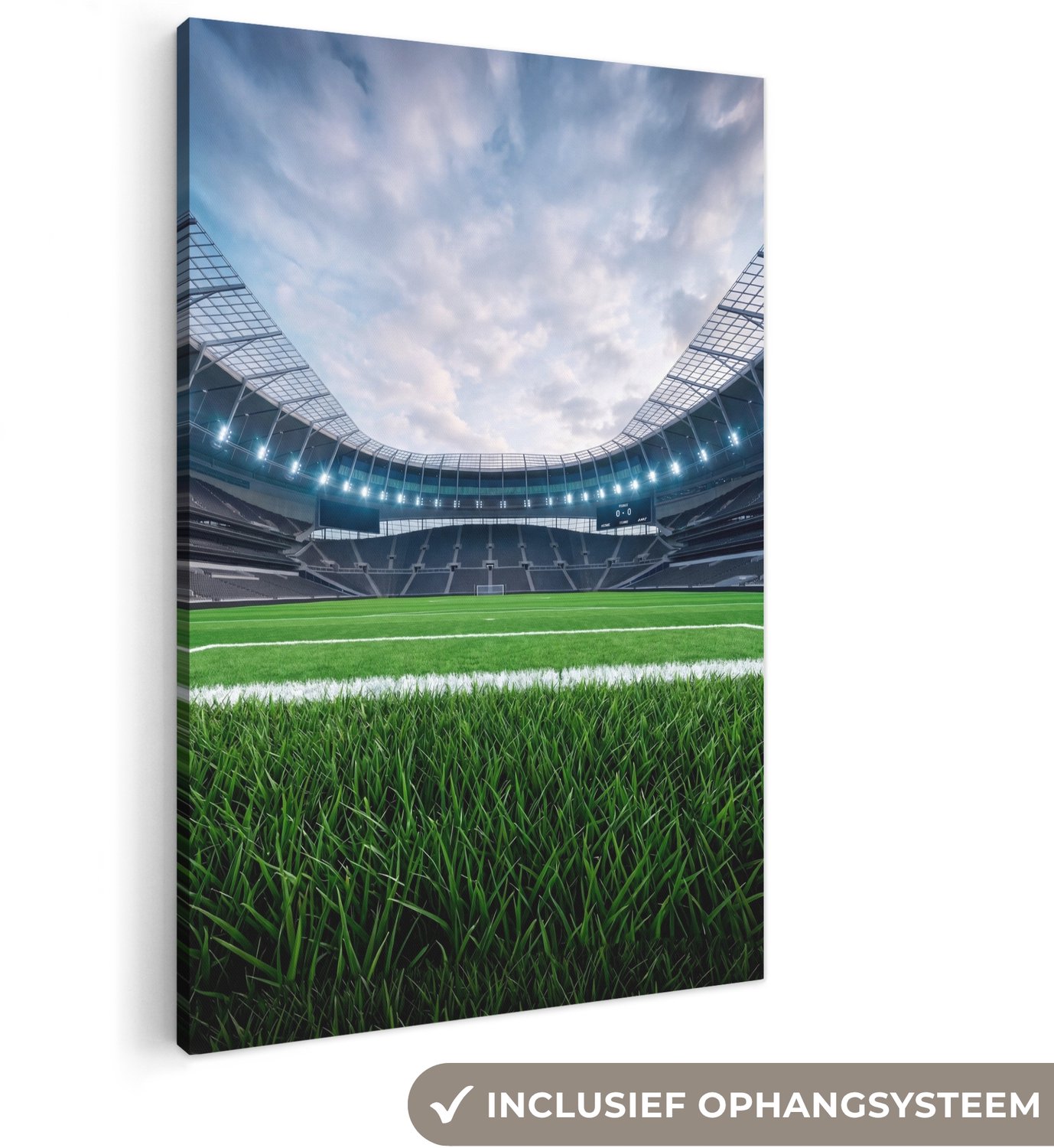 Canvas schilderij 100x150 cm - Exclusieve wanddecoratie Voetbal - Stadion - Sport - Groen - Muurdecoratie woonkamer - Slaapkamer decoratie - Kamer accessoires - Schilderijen op canvas groot XXL