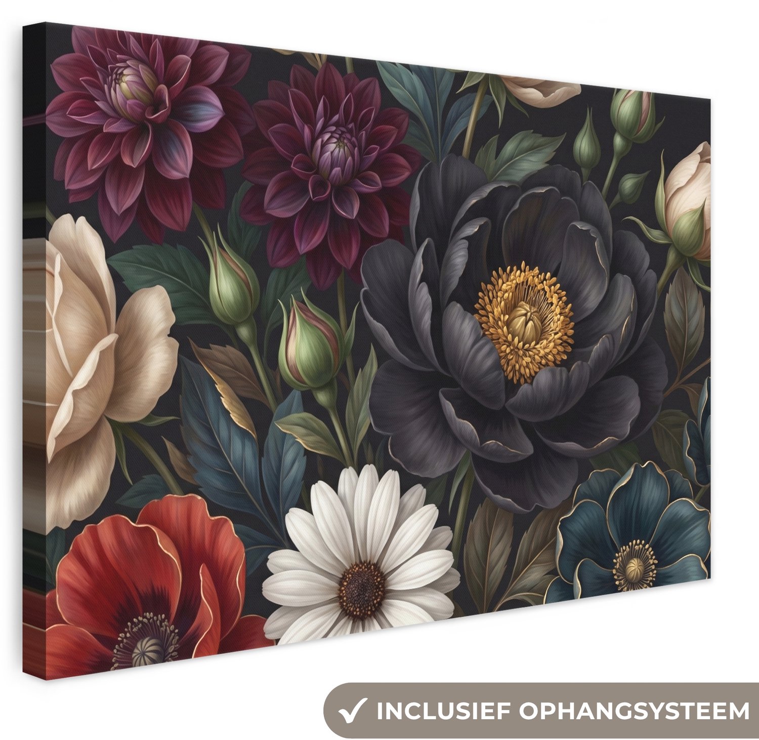 Canvas schilderij 30x20 cm - Exclusieve wanddecoratie Bloemen - Boeket - Natuur - Klassiek - Weelderig - Muurdecoratie woonkamer - Slaapkamer decoratie - Kamer accessoires - Schilderijen op canvas