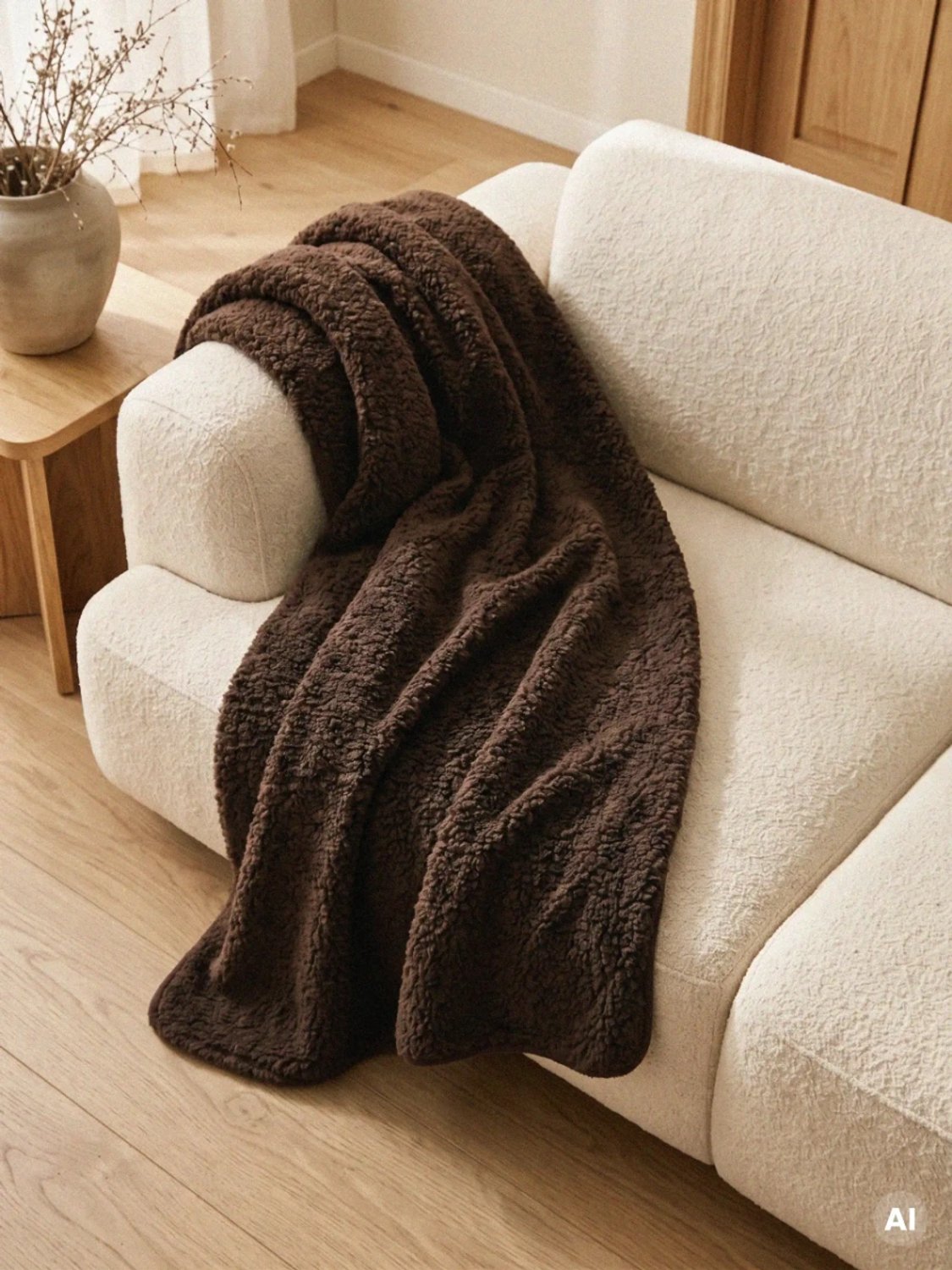 Homla Blanket - SOLANO - brown, made from bouclé fabric with a looped texture - 150x200 cm - 782787
